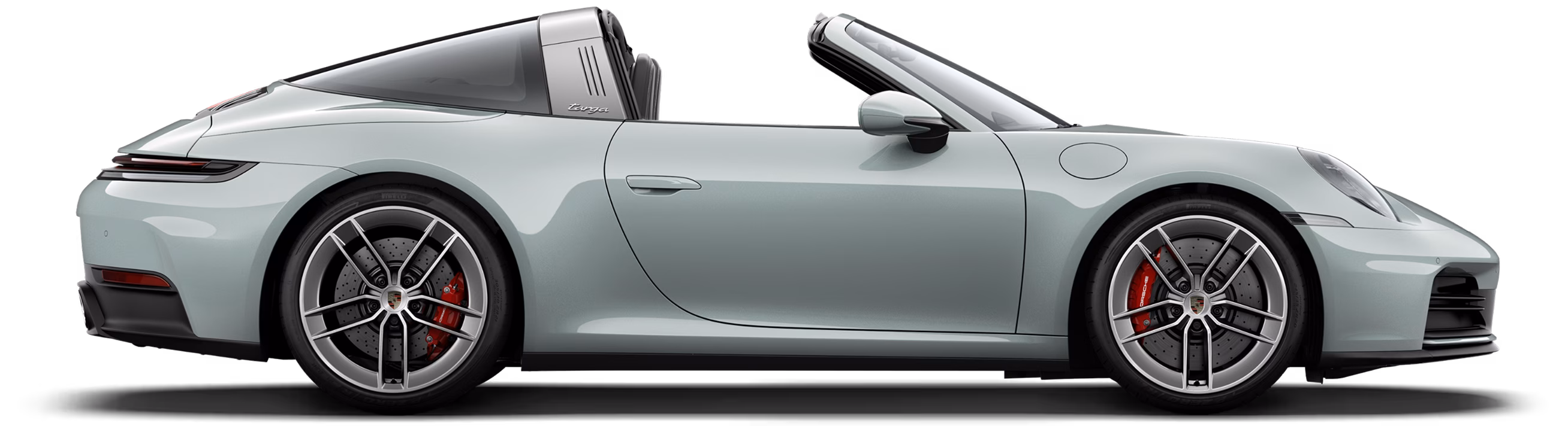 Profil beziehungsweise Seitenansicht des Porsche 911 Targa 4S in Shadegreenmetallic.