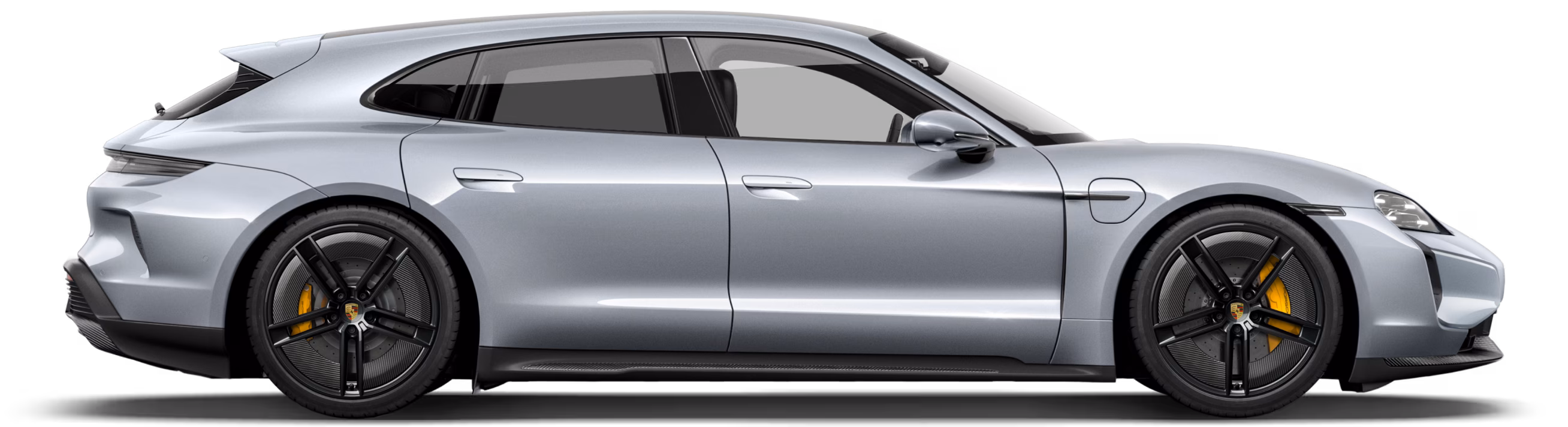 Le Porsche Taycan Turbo S Sport Turismo vu de profil/côté.