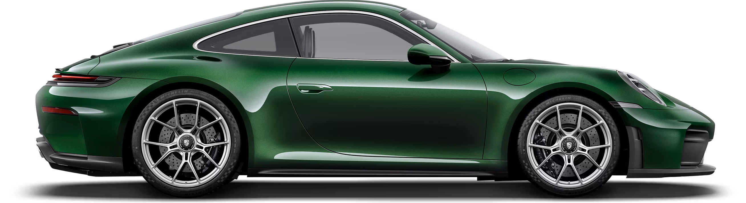 Profile/side view of the Porsche 911 GT3 with Touring package in Oak Green Metallic Neo.