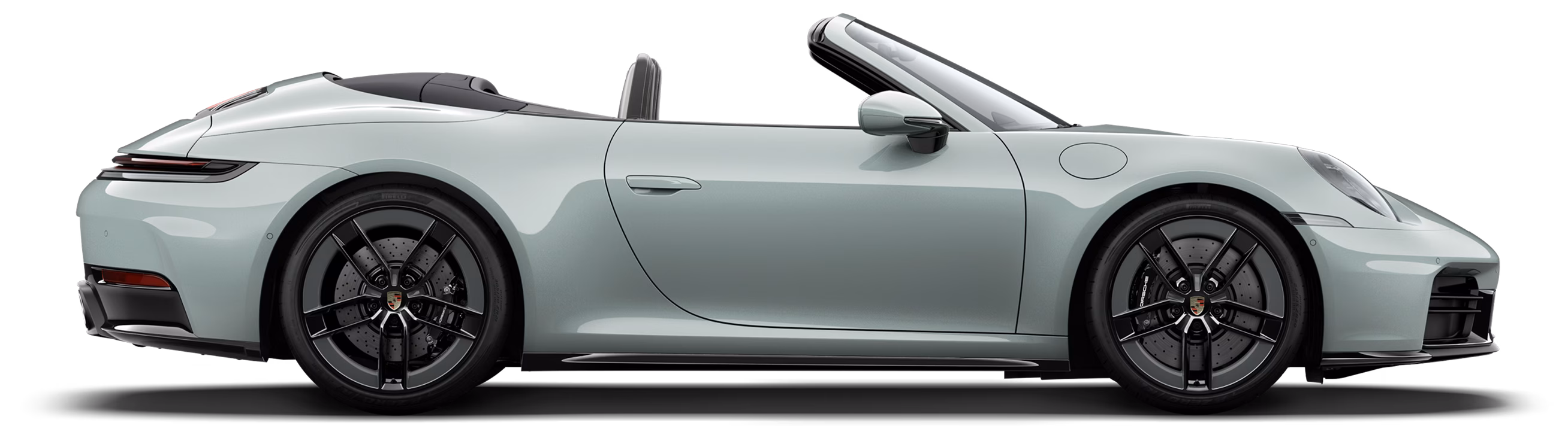 Profile or side view of the Porsche 911 Carrera 4S Cabriolet in Shade Green Metallic.