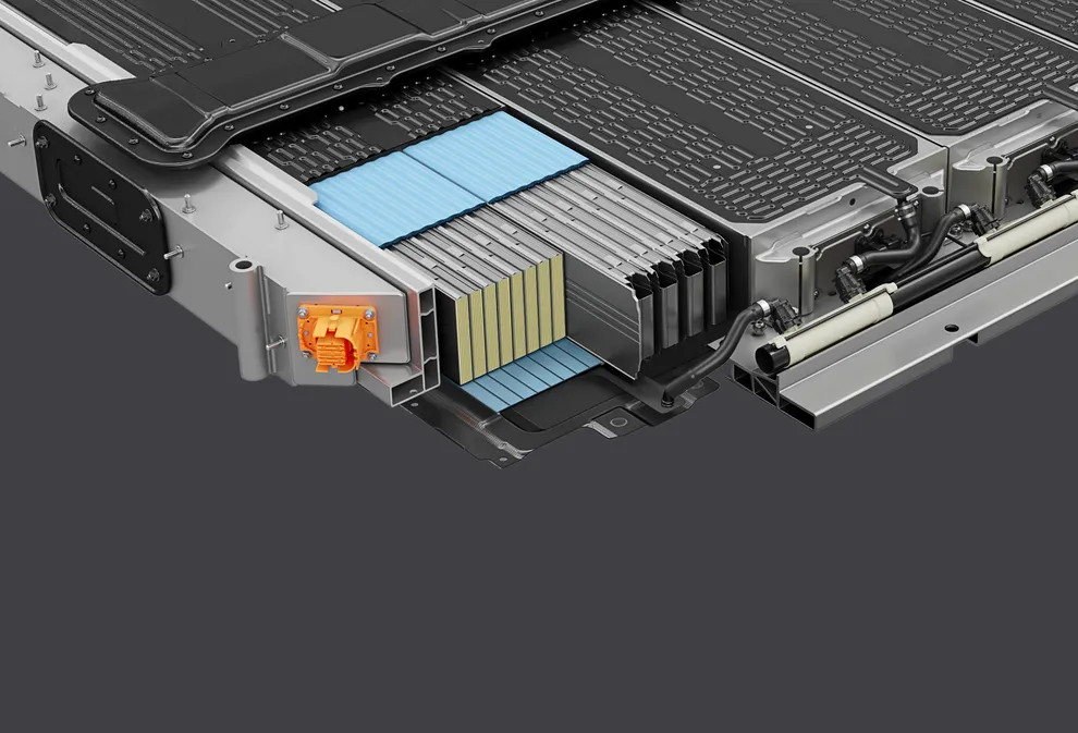 Technical graphic of the high-voltage battery from Porsche.