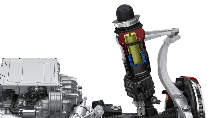 Technische Grafik des Federbeins des Porsche Cayenne Turbo.