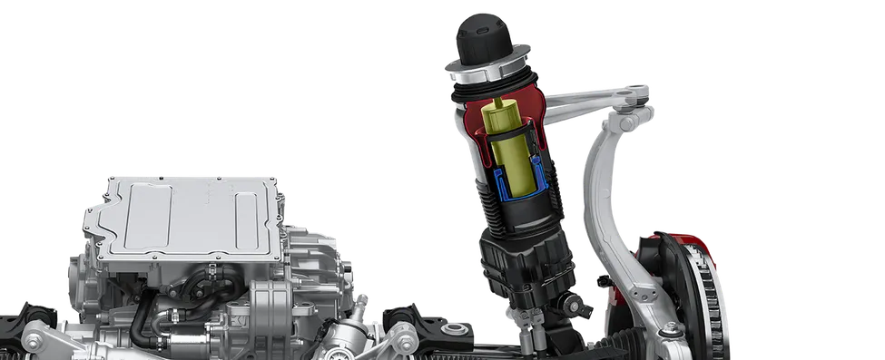 Technical graphic of the Porsche Cayenne Turbo's suspension strut.