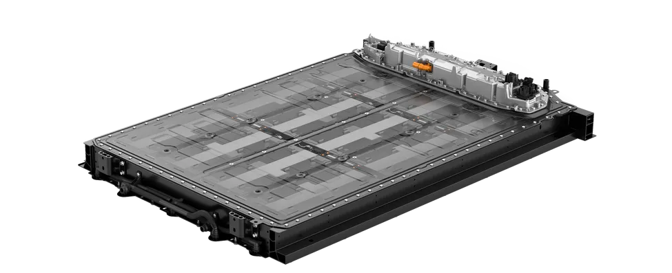 Exploded diagram of a Porsche battery.