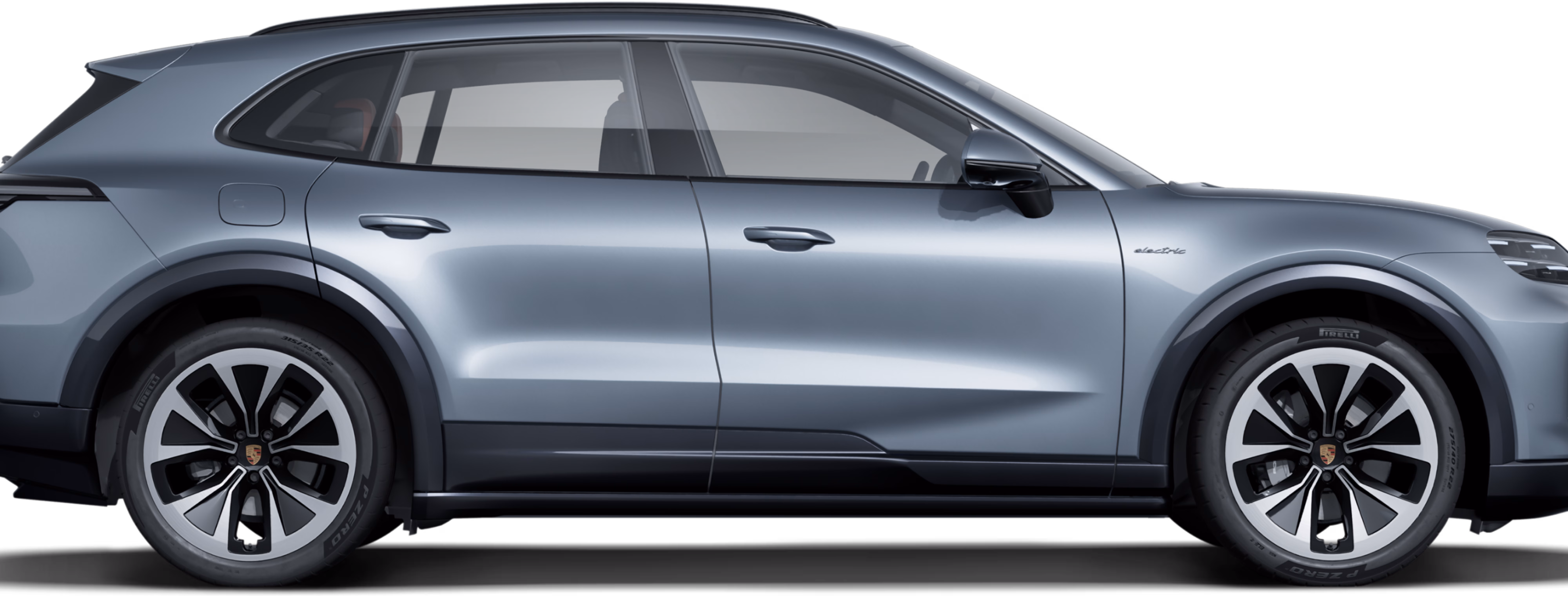 Side view of the Porsche Cayenne in Vanadium Grey Metallic.