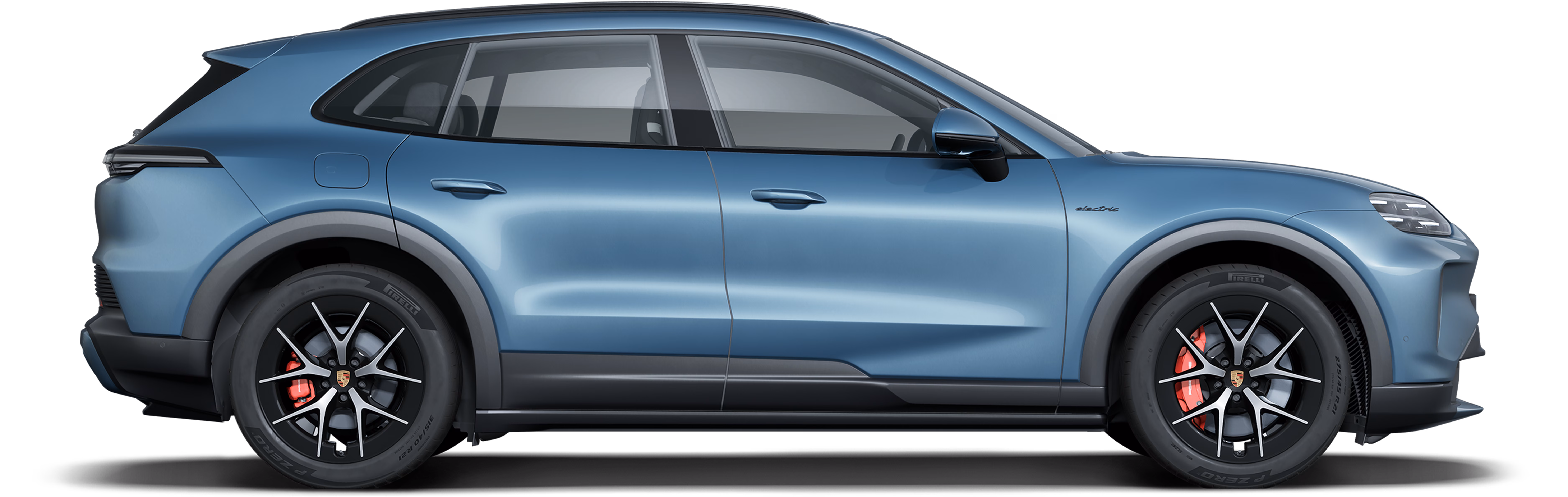 Side view of the Porsche Cayenne S in Pale Blue Metallic.