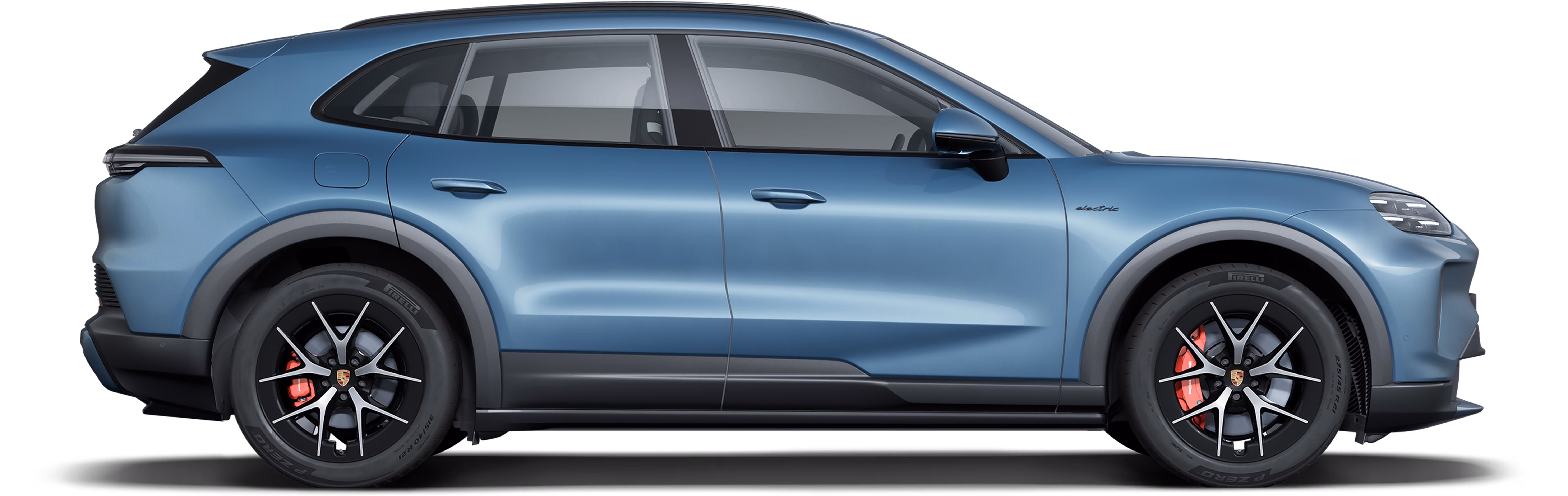 Side view of the Porsche Cayenne S in Pale Blue Metallic.