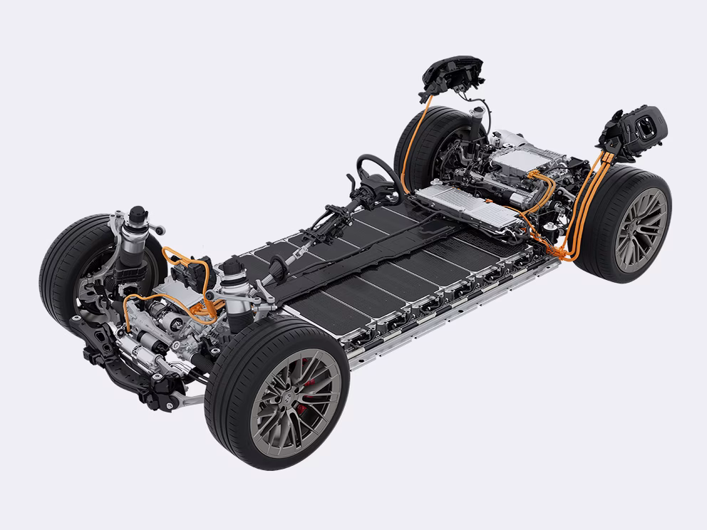 Technical graphic of the Porsche high-voltage battery.