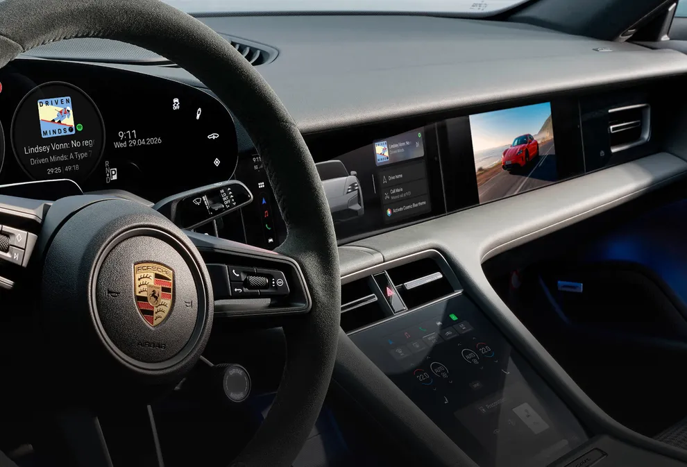 Porsche Taycan Turbo S interior. View into the cockpit.