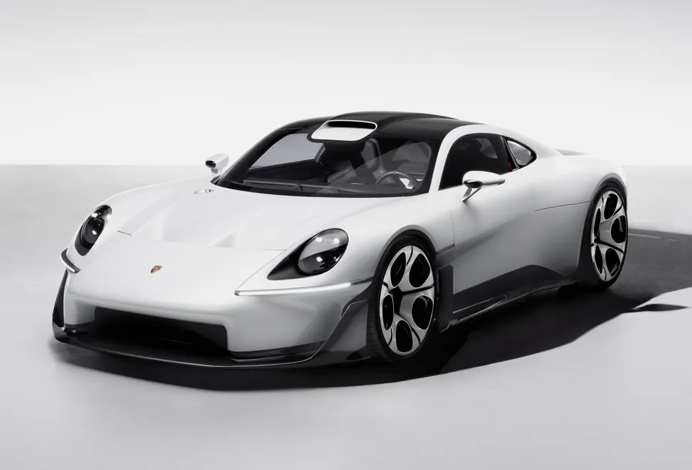 A view of the front and side of the Porsche Mission S.