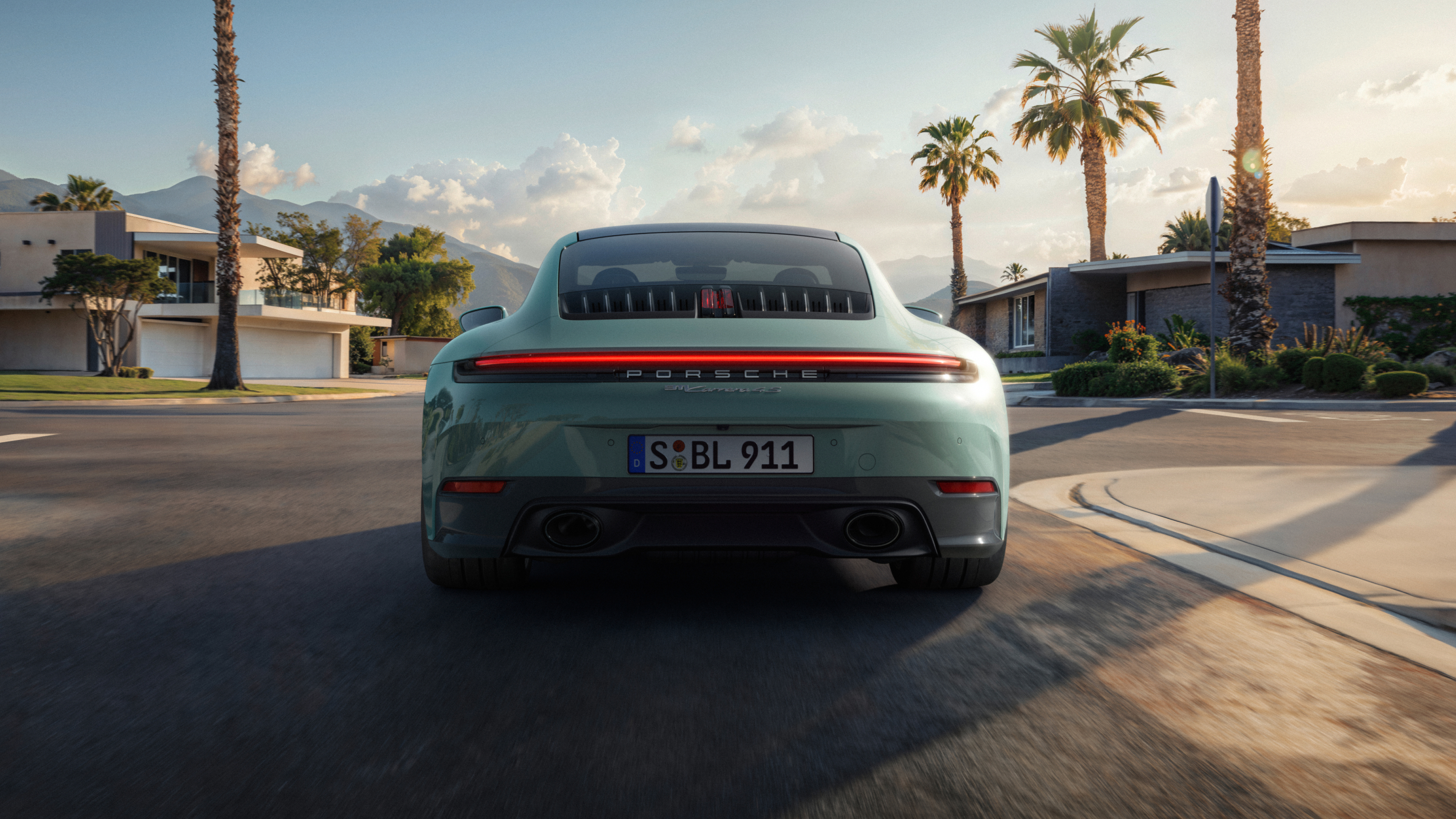 Studio rear-quarter shot highlighting the muscular haunches