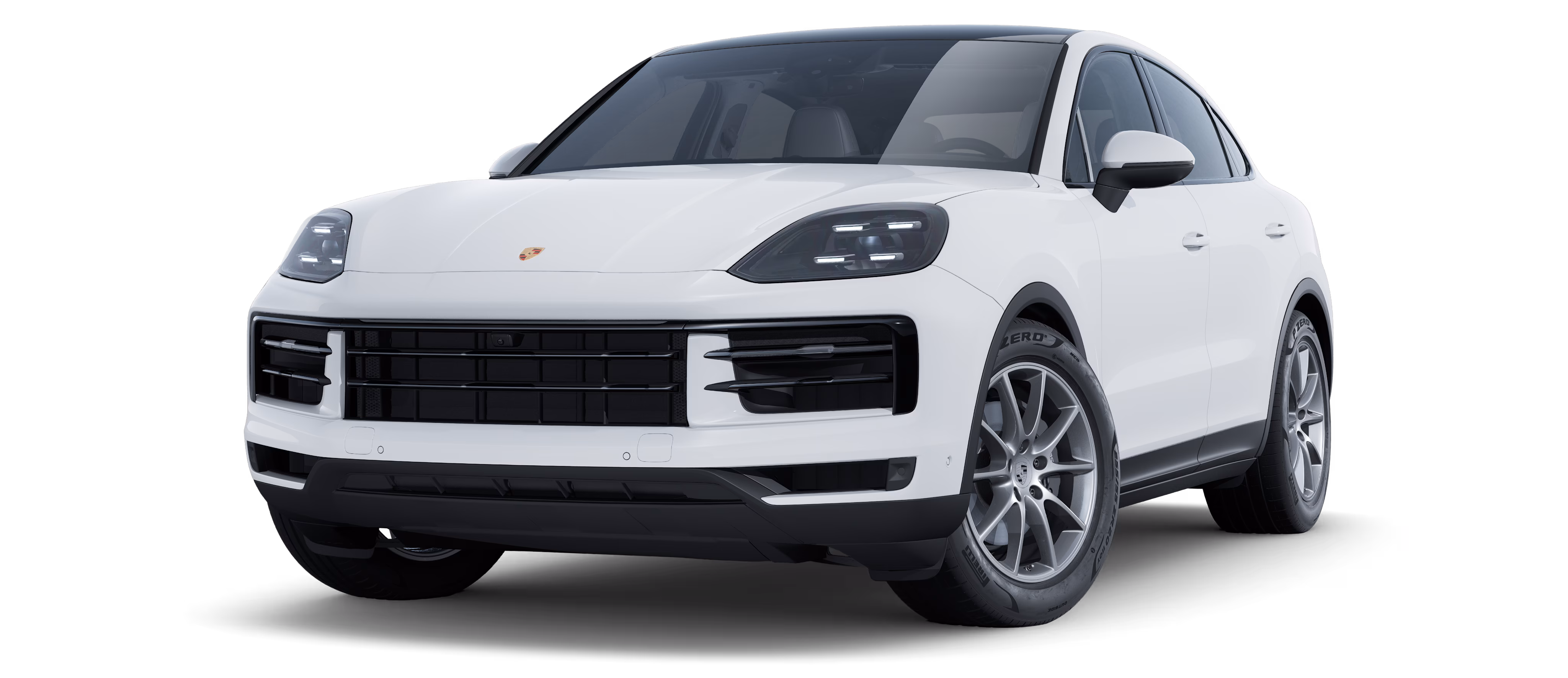 Weißes Porsche Cayenne Coupé von vorne