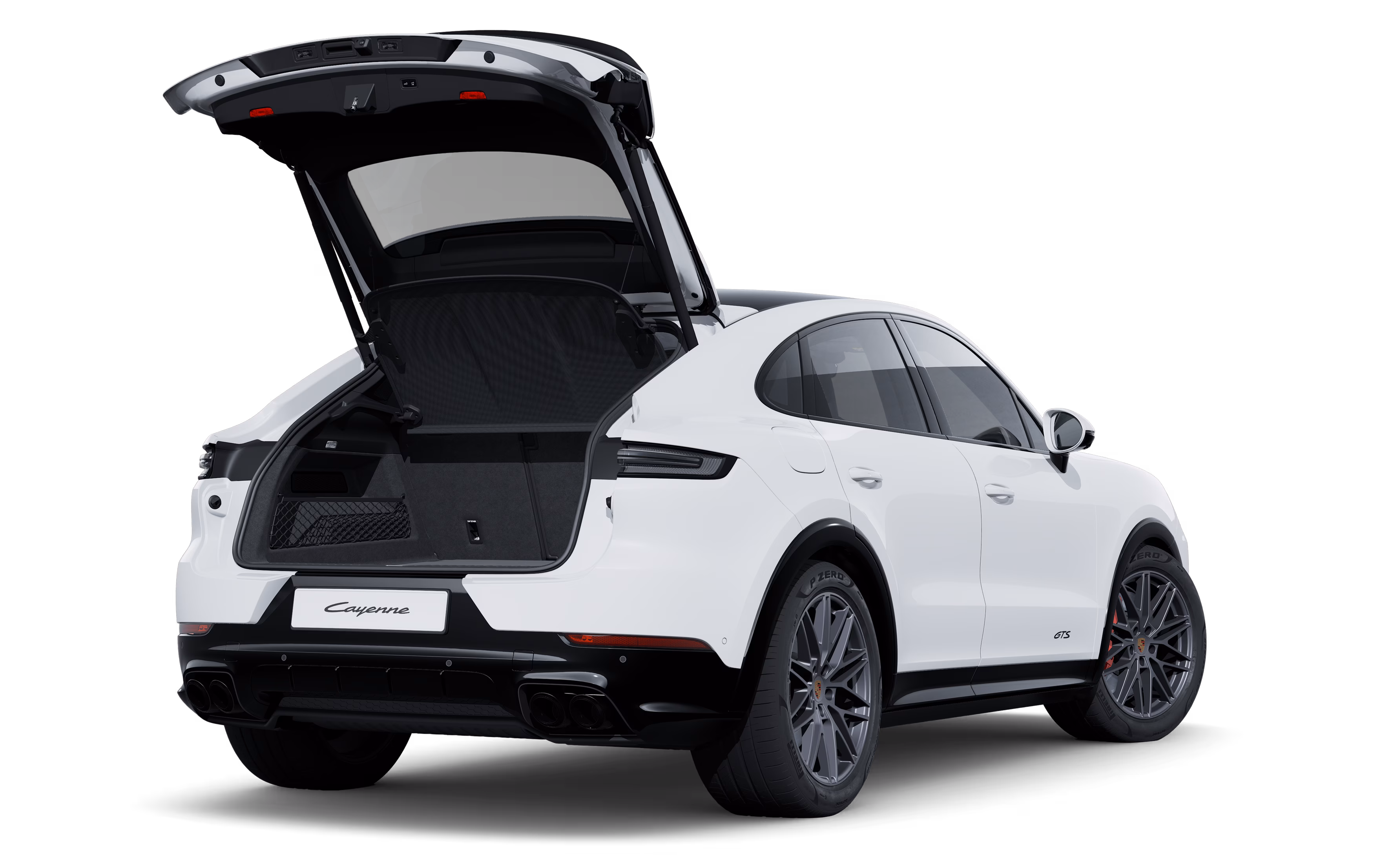 Weißes Porsche Cayenne GTS Coupé von hinten