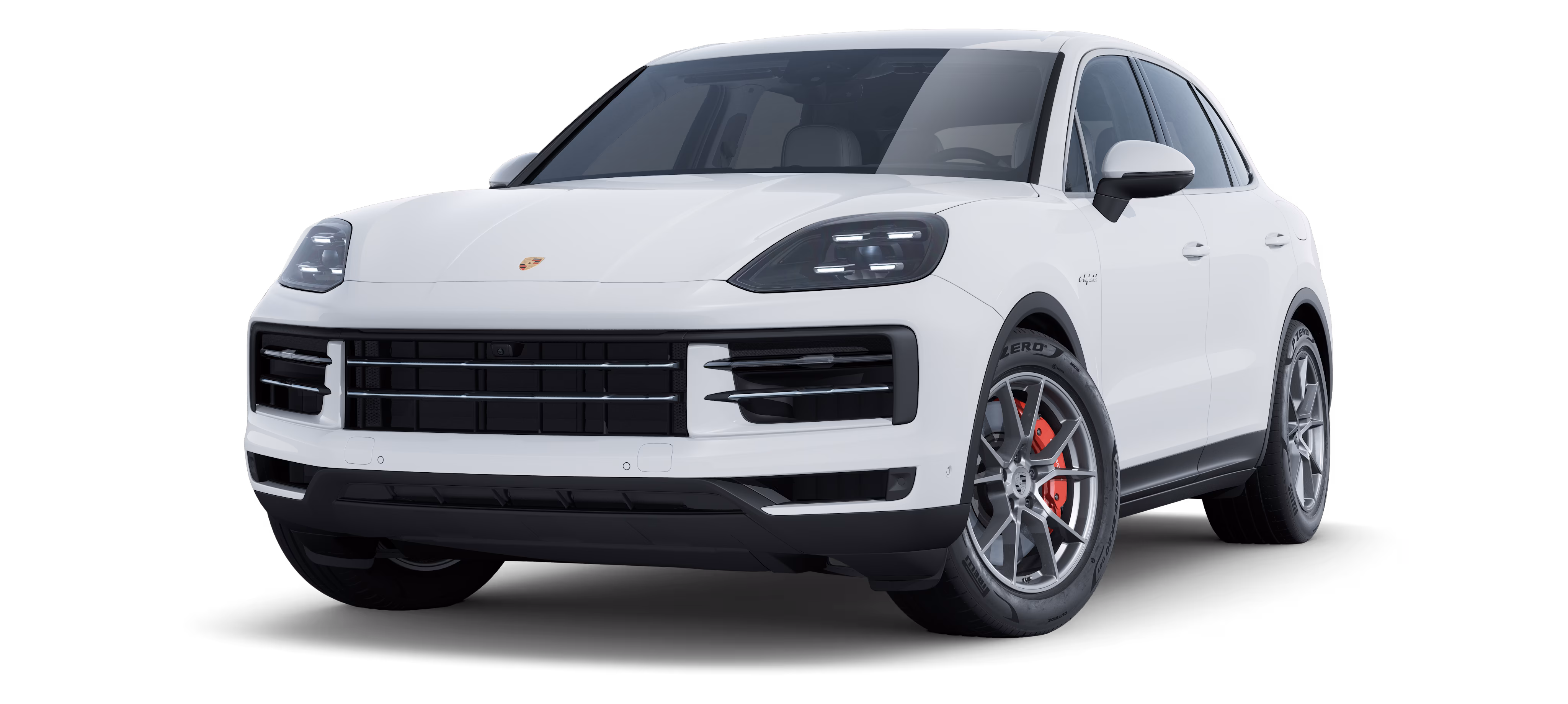 Weißer Porsche Cayenne S E-Hybrid von vorne