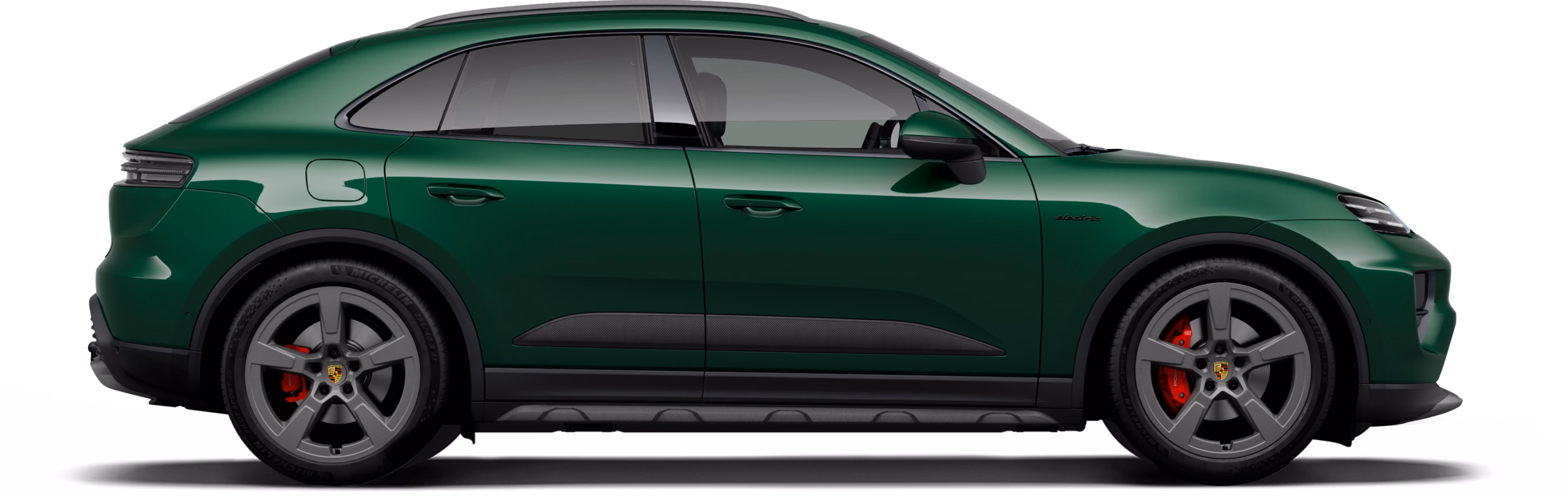 Porsche Macan 4S in Oak Green Metallic in profile/side view.