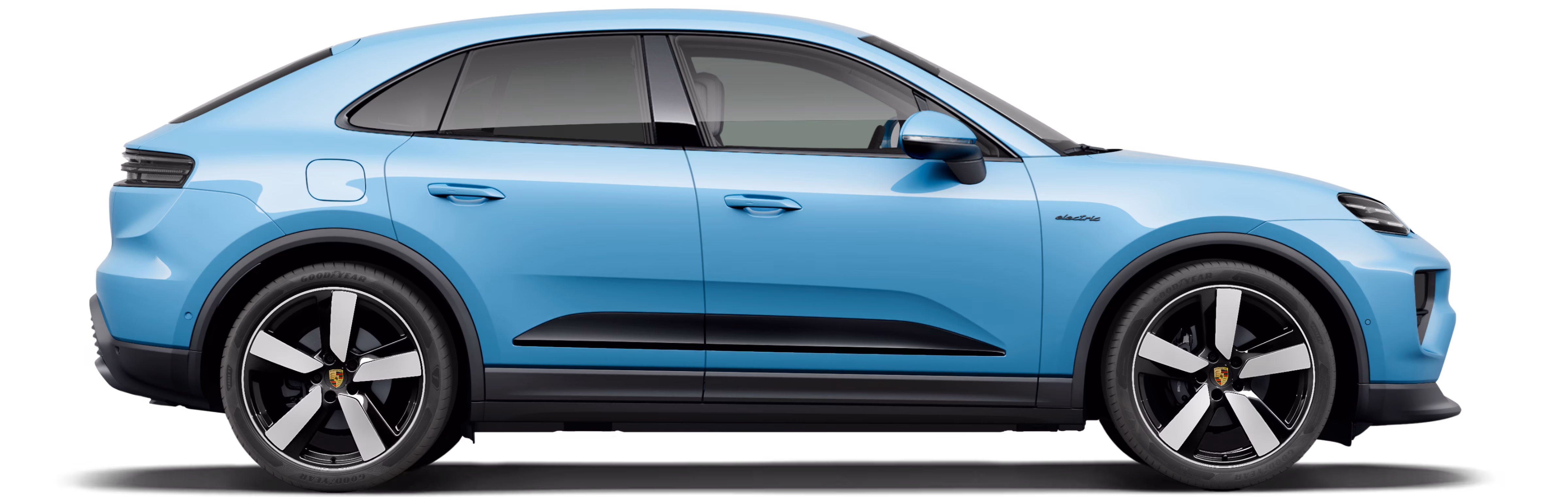 Porsche Macan in Frozenbluemetallic im Profil / Seitenansicht.