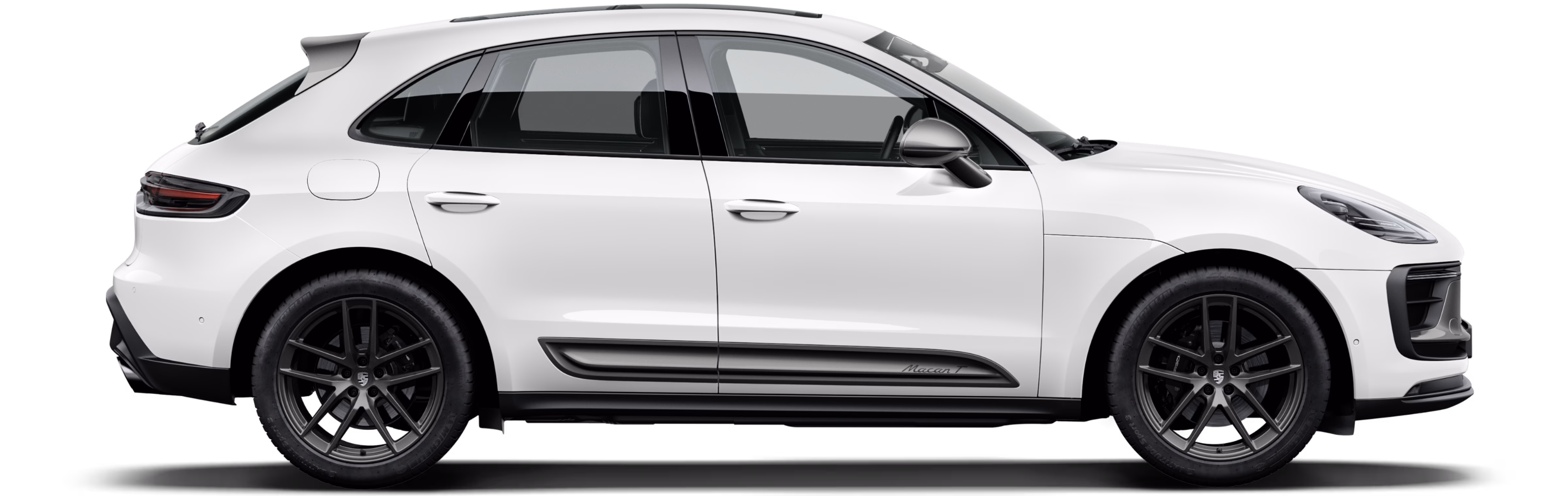 Porsche Macan T in White in side view/profile.
