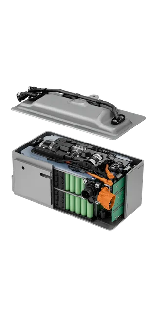 Esquema técnico da bateria de tração de 400 volts no Porsche 911 Carrera GTS.