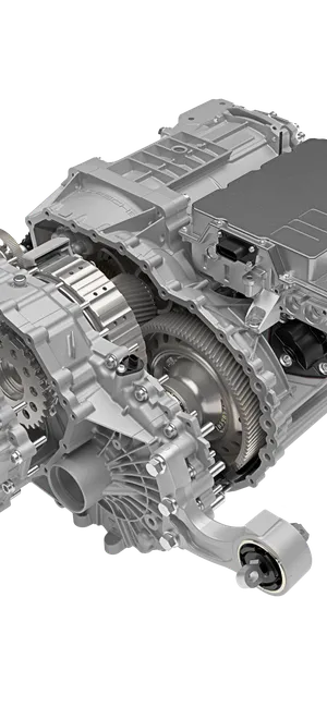 Grafik: Blick von oben auf den Porsche Taycan Turbo GT. Karosserie ist durchsichtig, sodass das Fahrwerk zu sehen ist.