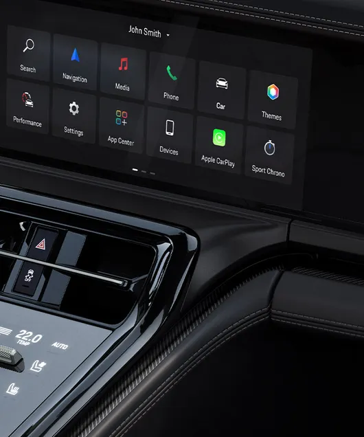 Porsche Panamera Turbo E-Hybrid interior: detailed view of the infotainment system.
