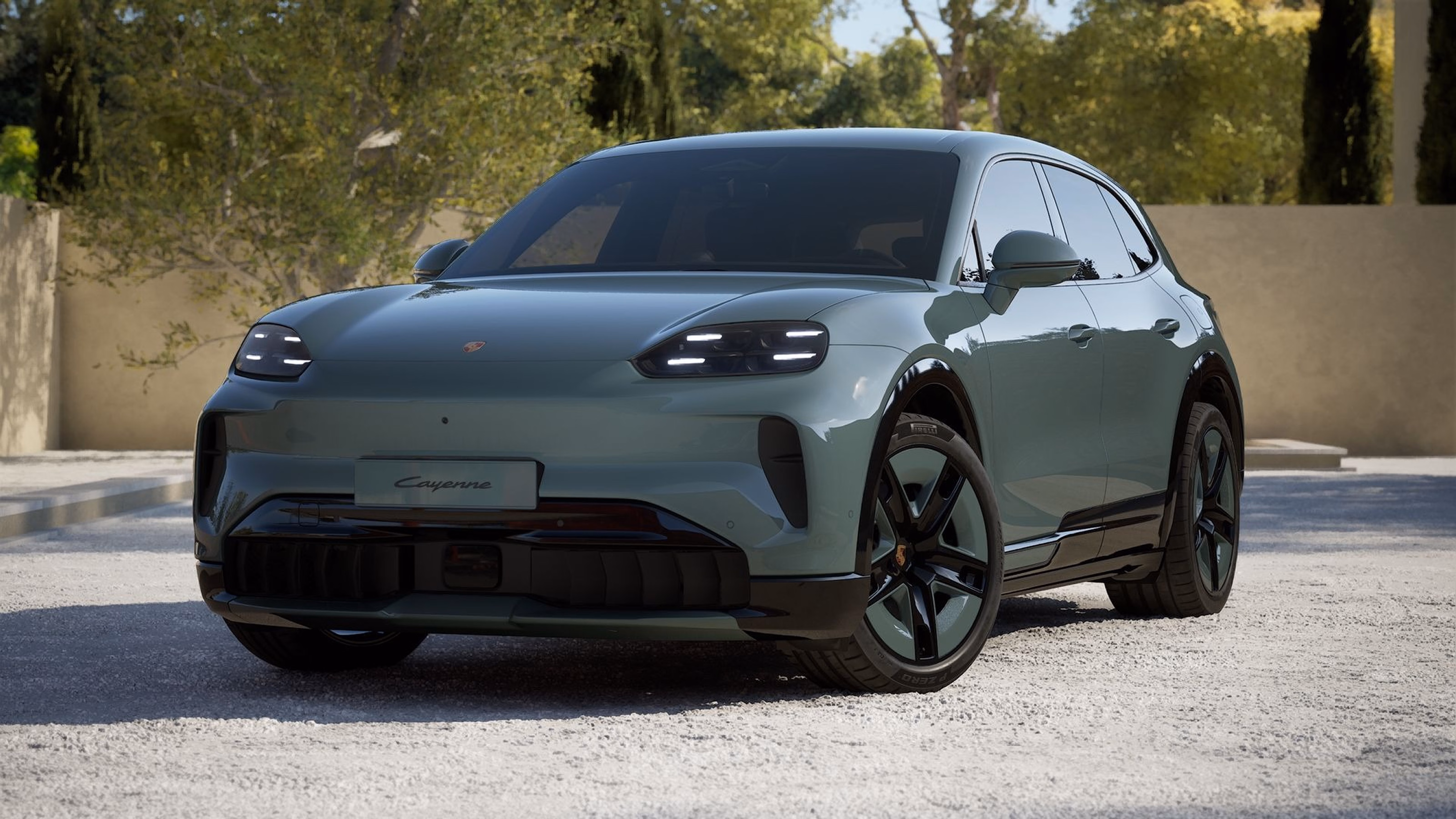 Front- und Seitenansicht eines von der Porsche Exclusive Manufaktur vorkonfigurierten Porsche Cayenne S.