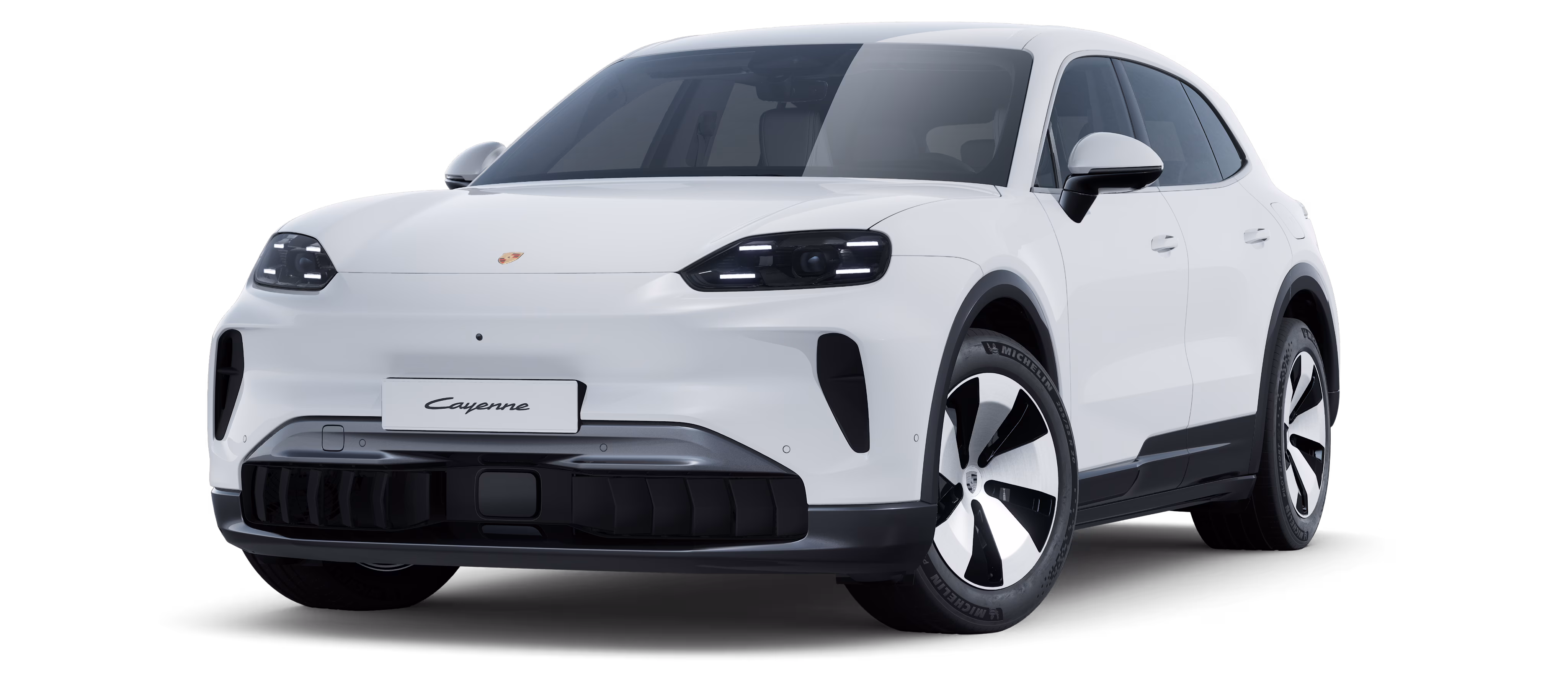 Weißer Porsche Cayenne Electric von vorne