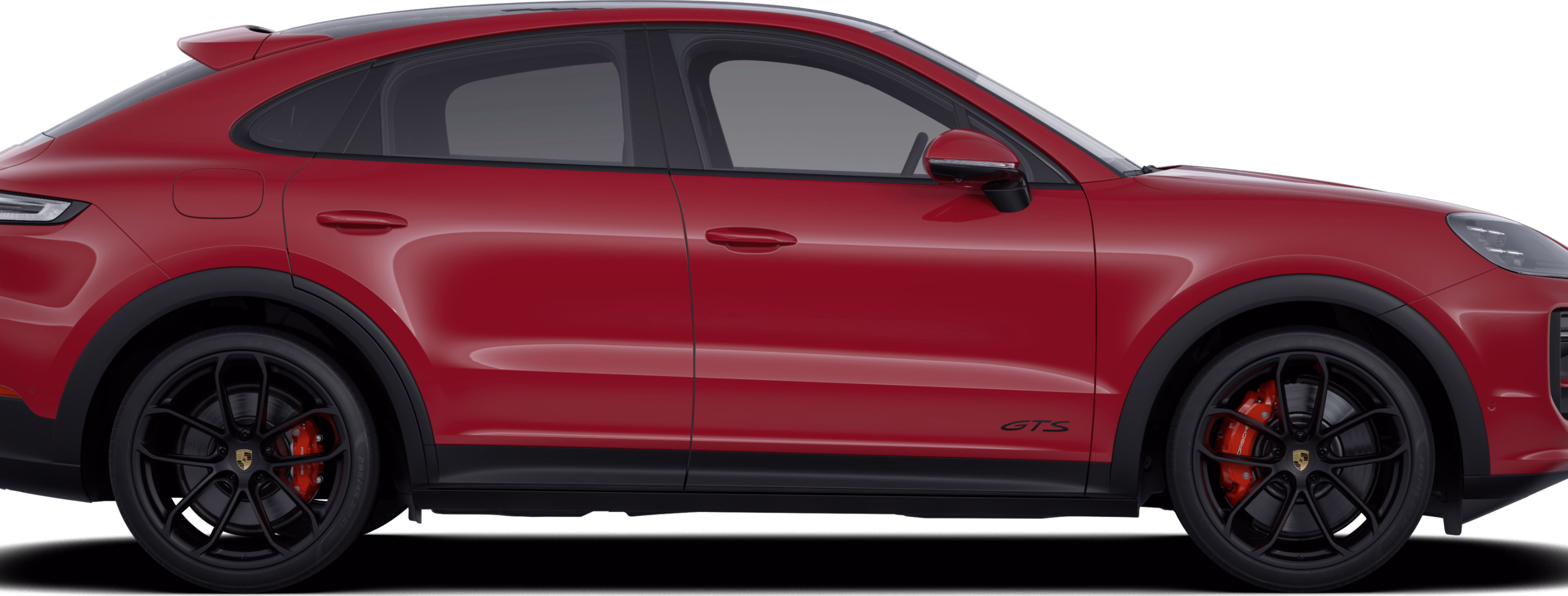 Vue latérale / de profil du Porsche Cayenne GTS Coupé en Rouge Carmin.