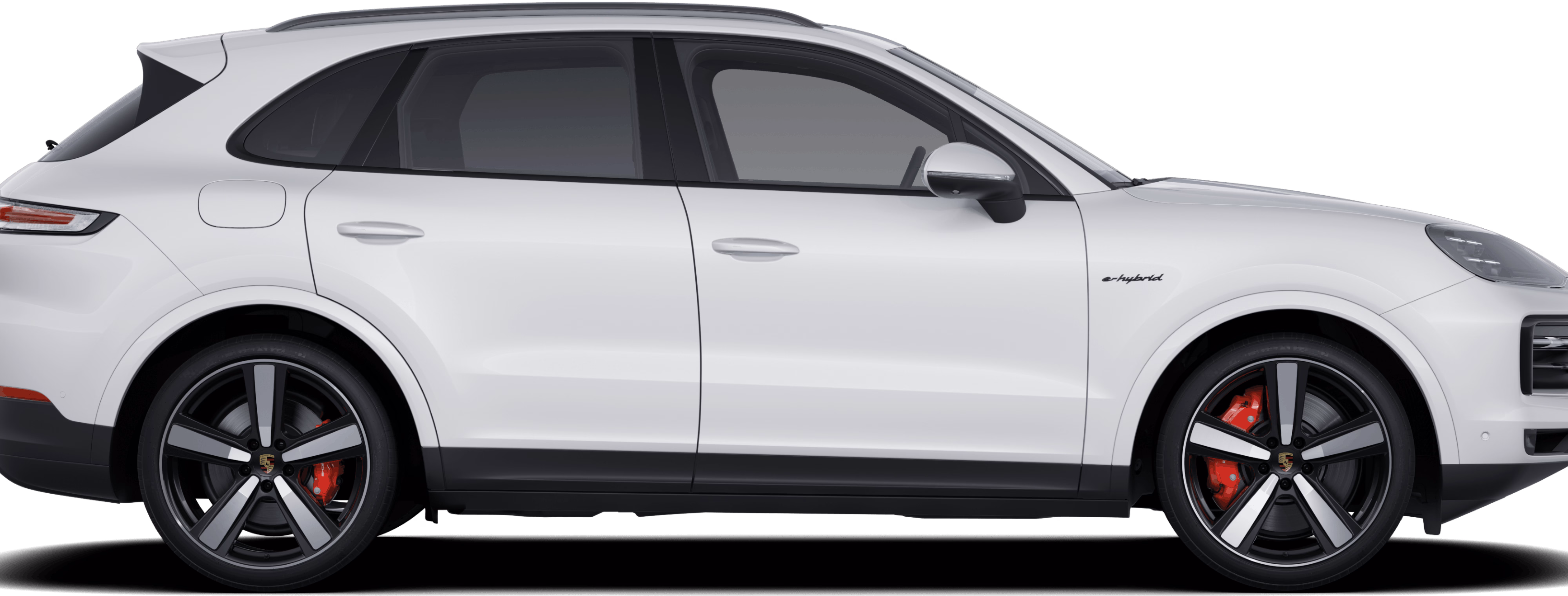 Vista lateral/perfil de un Porsche Cayenne S E-Hybrid en color Blanco Carrara Metalizado.