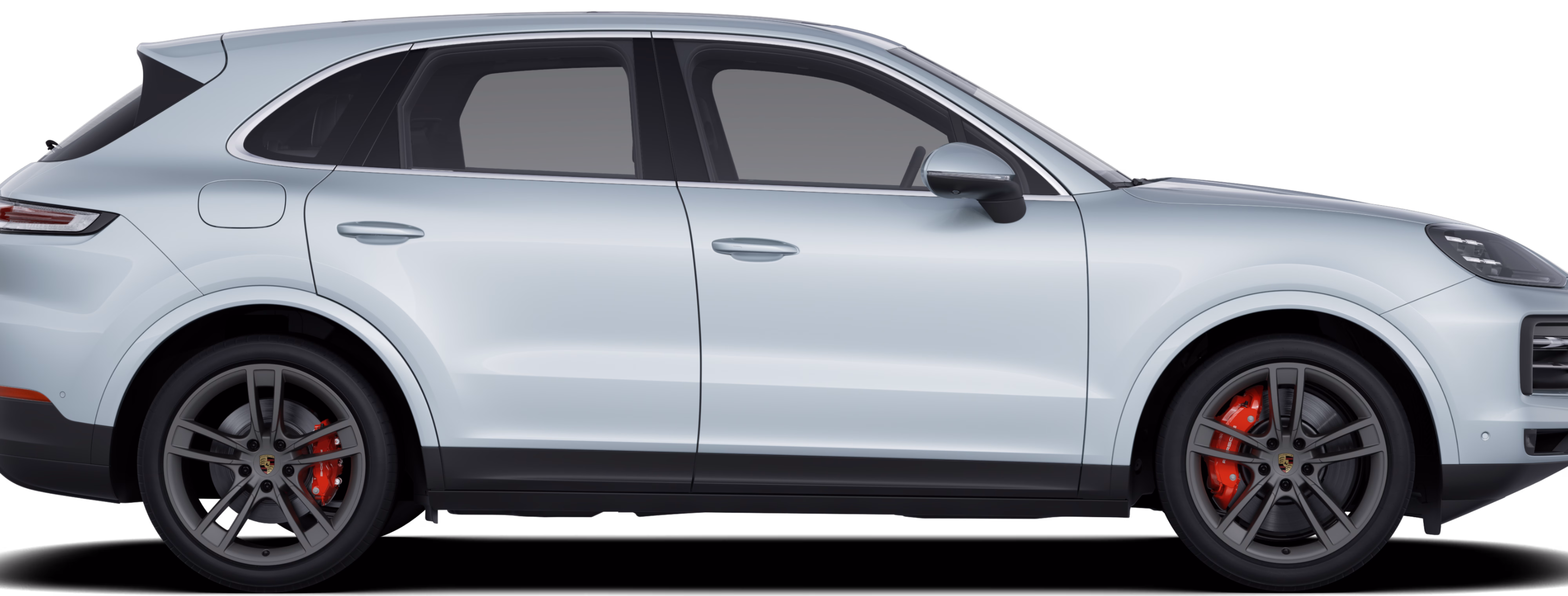 Vista lateral/perfil de um Porsche Cayenne S pintado em Prata Dolomite Metalizado.