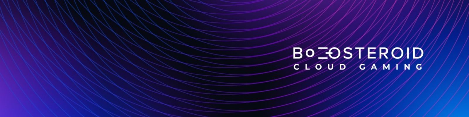 Logo of Boosteroid with the "Cloud Gaming" subtitle on a blue backgrounds with red rounded waves