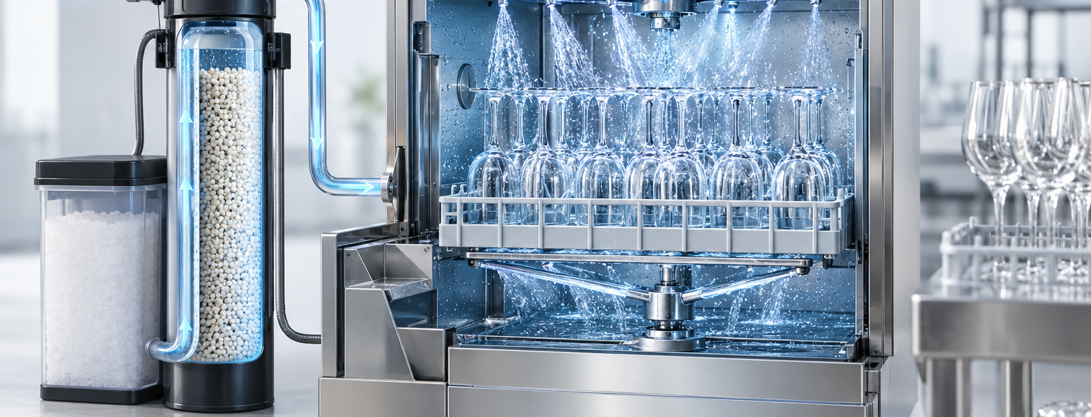 Wie funktioniert eine Gewerbe-Gläserspülmaschine mit Entkalker?