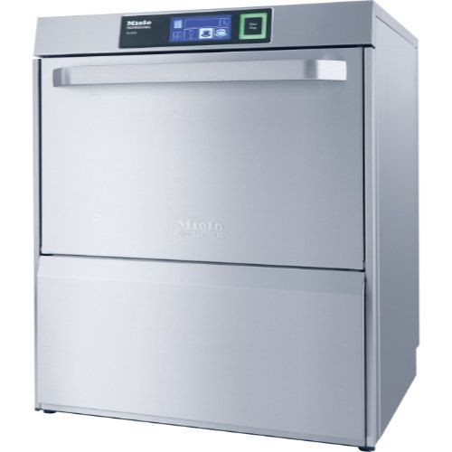 Commercial stainless steel dishwasher with a digital display and a large front handle, designed for professional kitchen use.