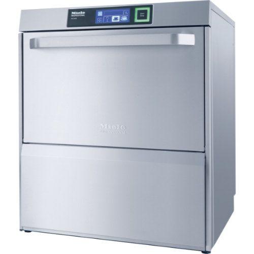 Stainless steel commercial dishwasher with a digital display and control panel on top.