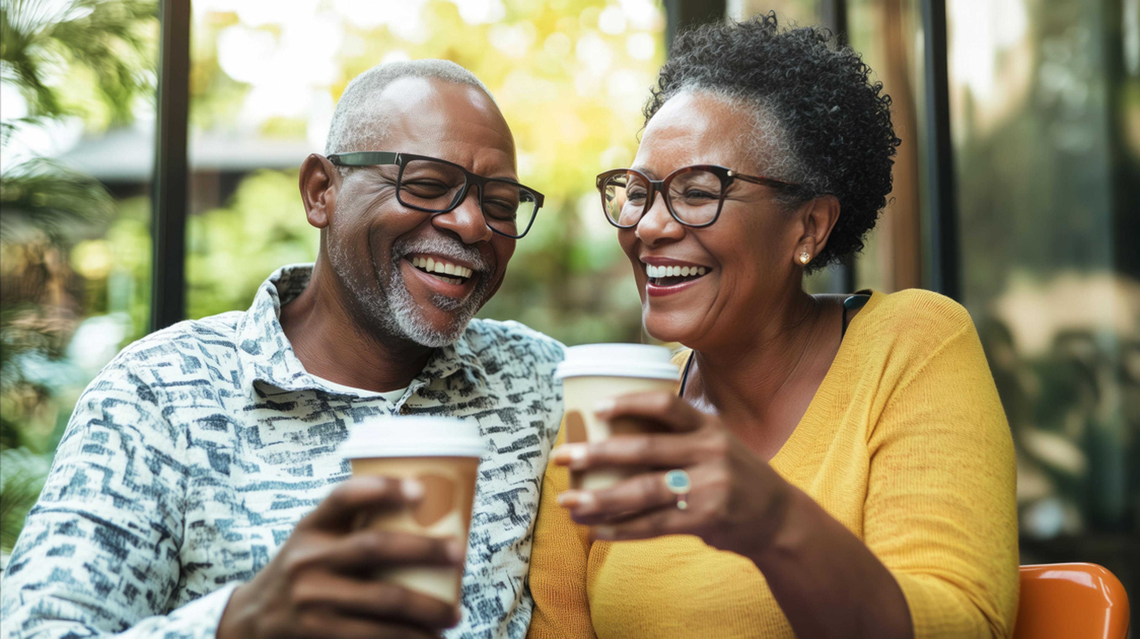 Couple enjoying a reduced price coffee