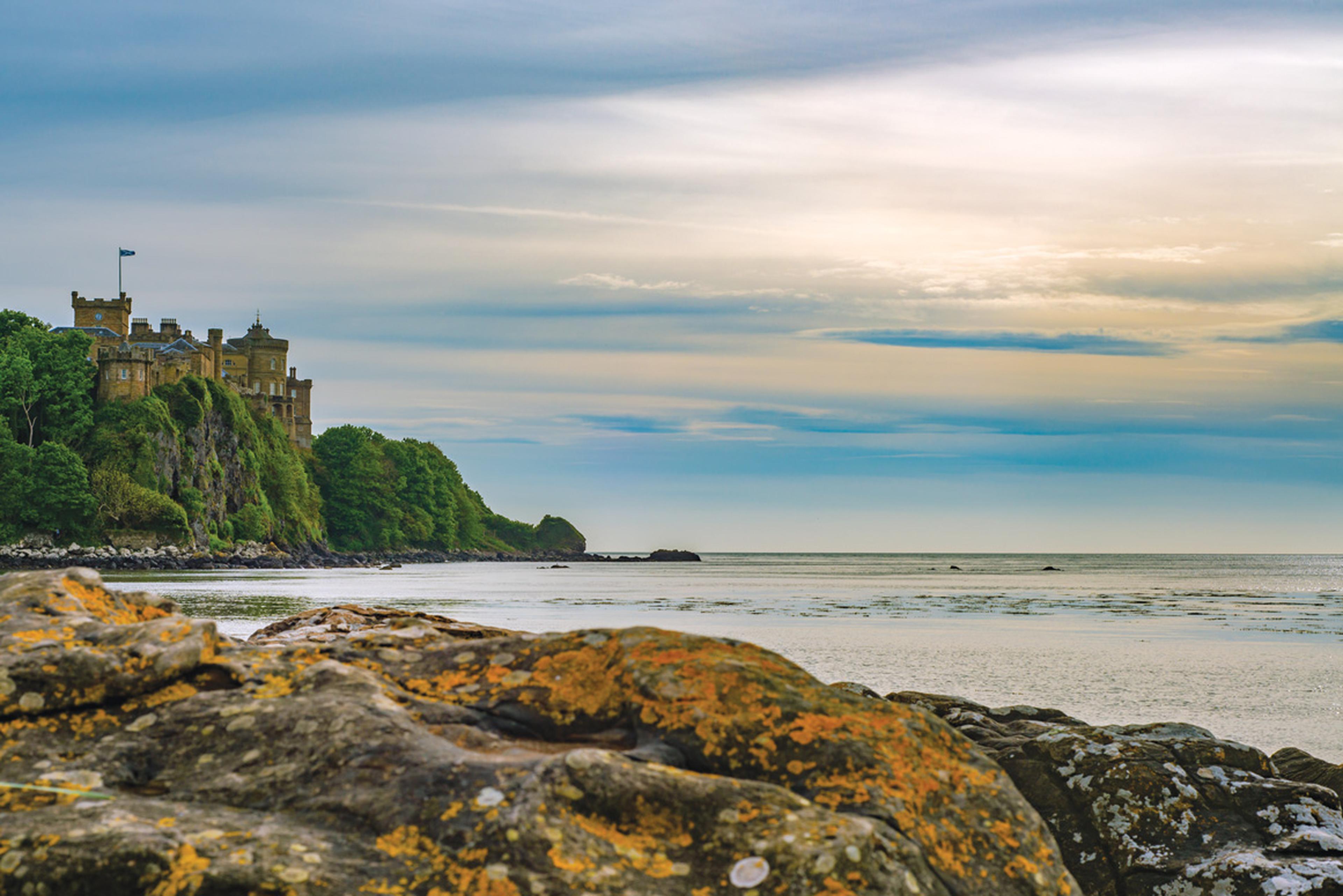 View of a Scottish Loch and Castle.