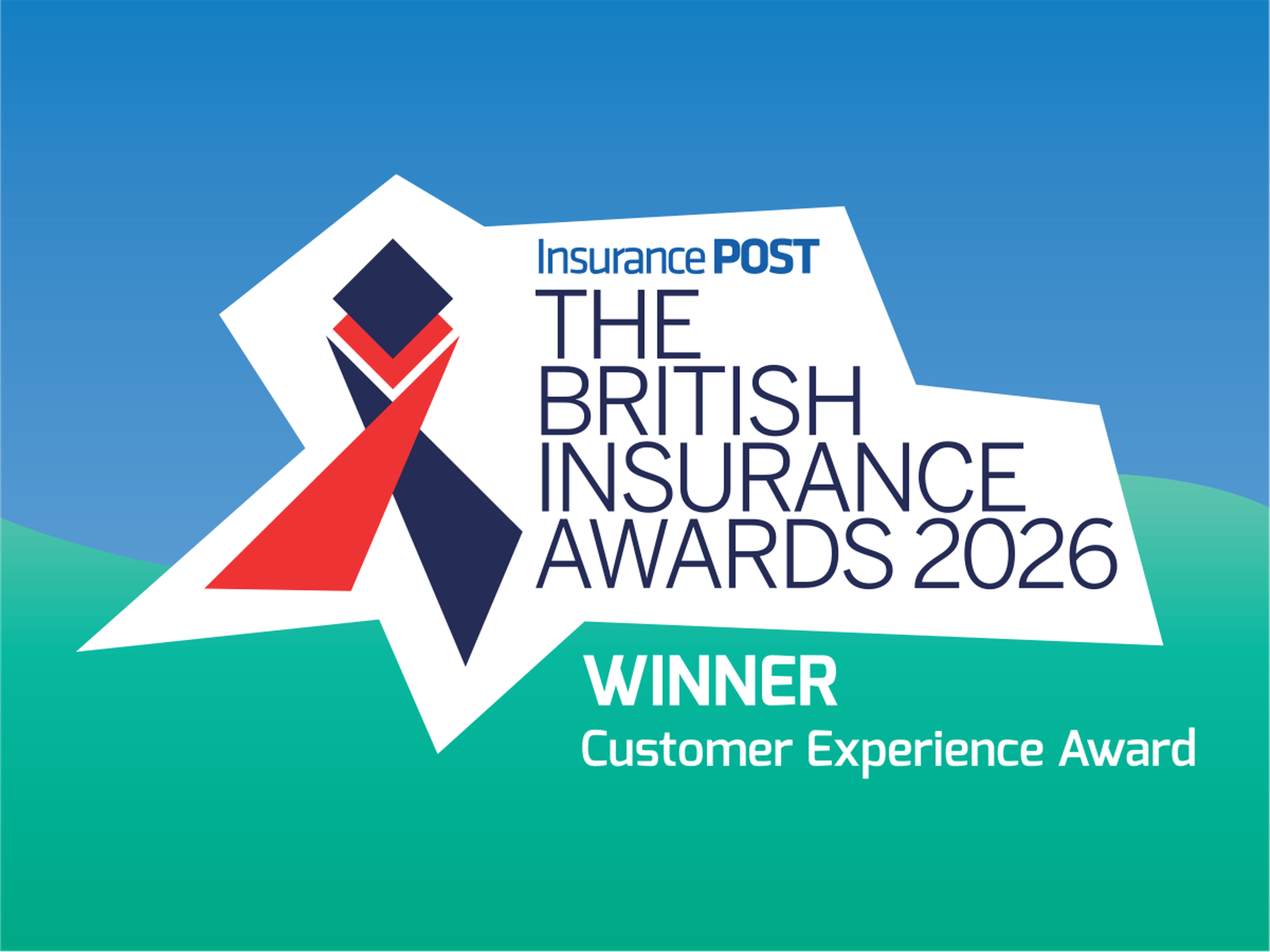 This graphic announces the Caravan Guard as the winner of the Customer Experience Award at the 2026 British Insurance Awards. The accolade recognizes the company's outstanding service and customer engagement in the UK insurance sector.