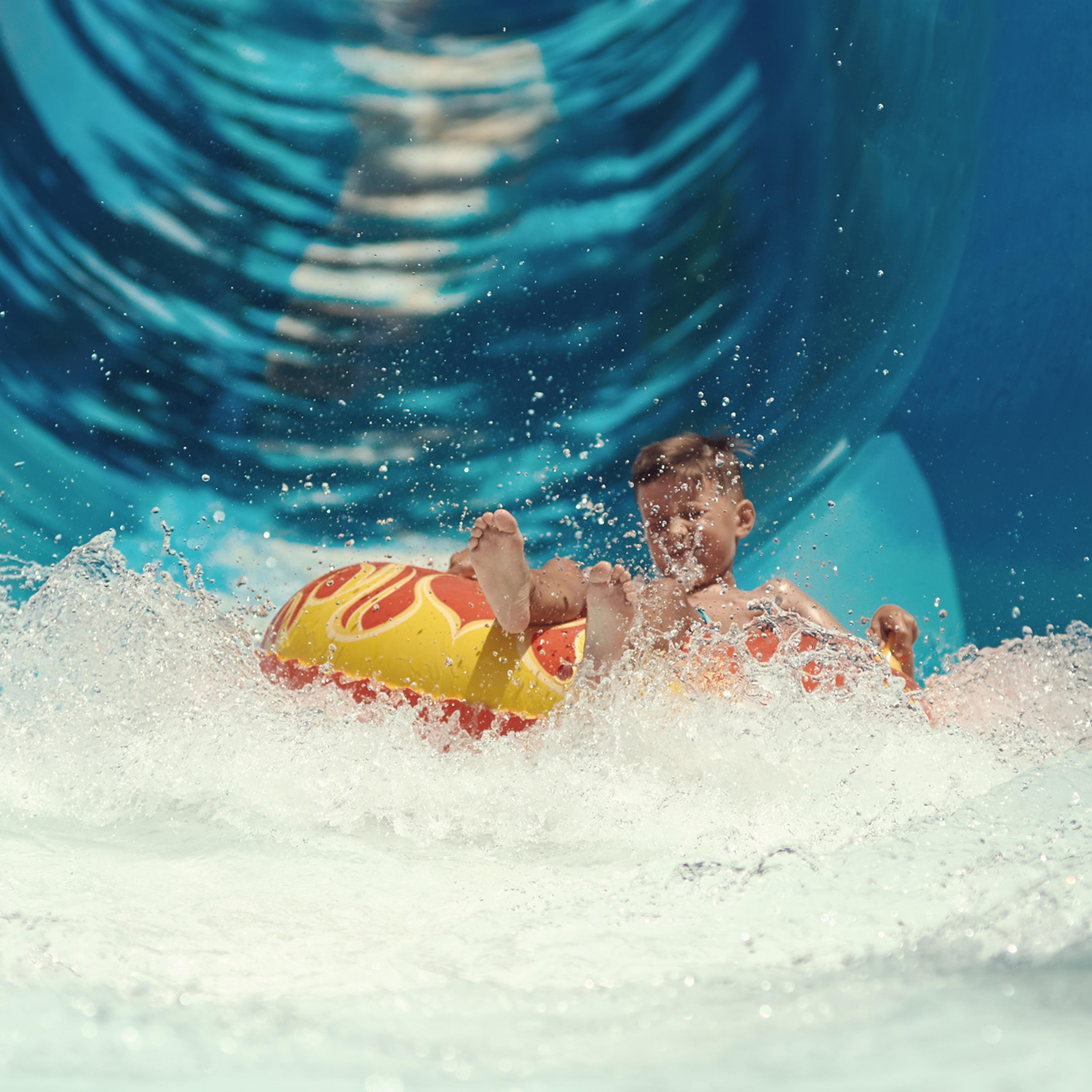 Water slides at theme park.