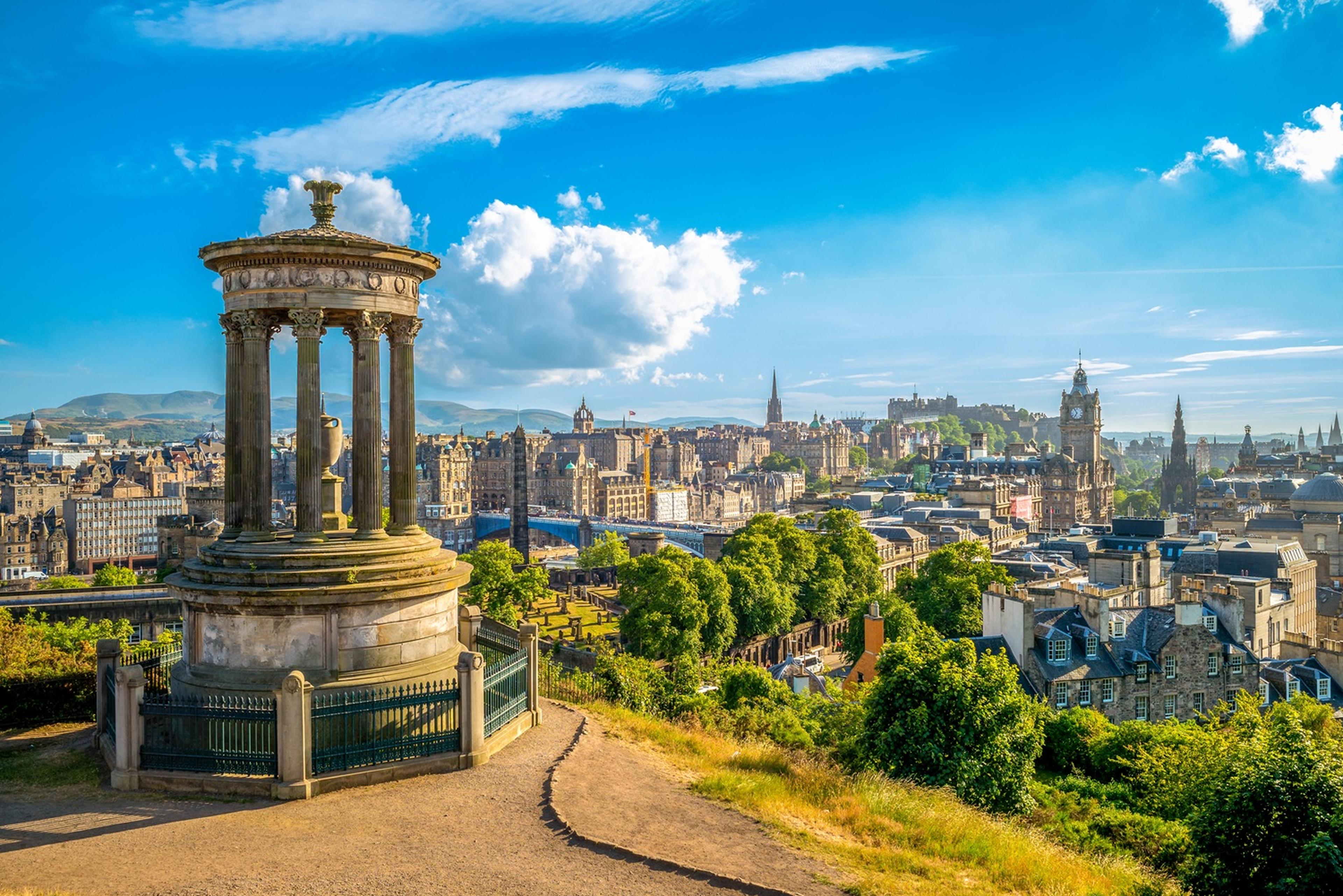 View of Edinburgh from Calton Hill, featuring the Dugald Stewart Monument