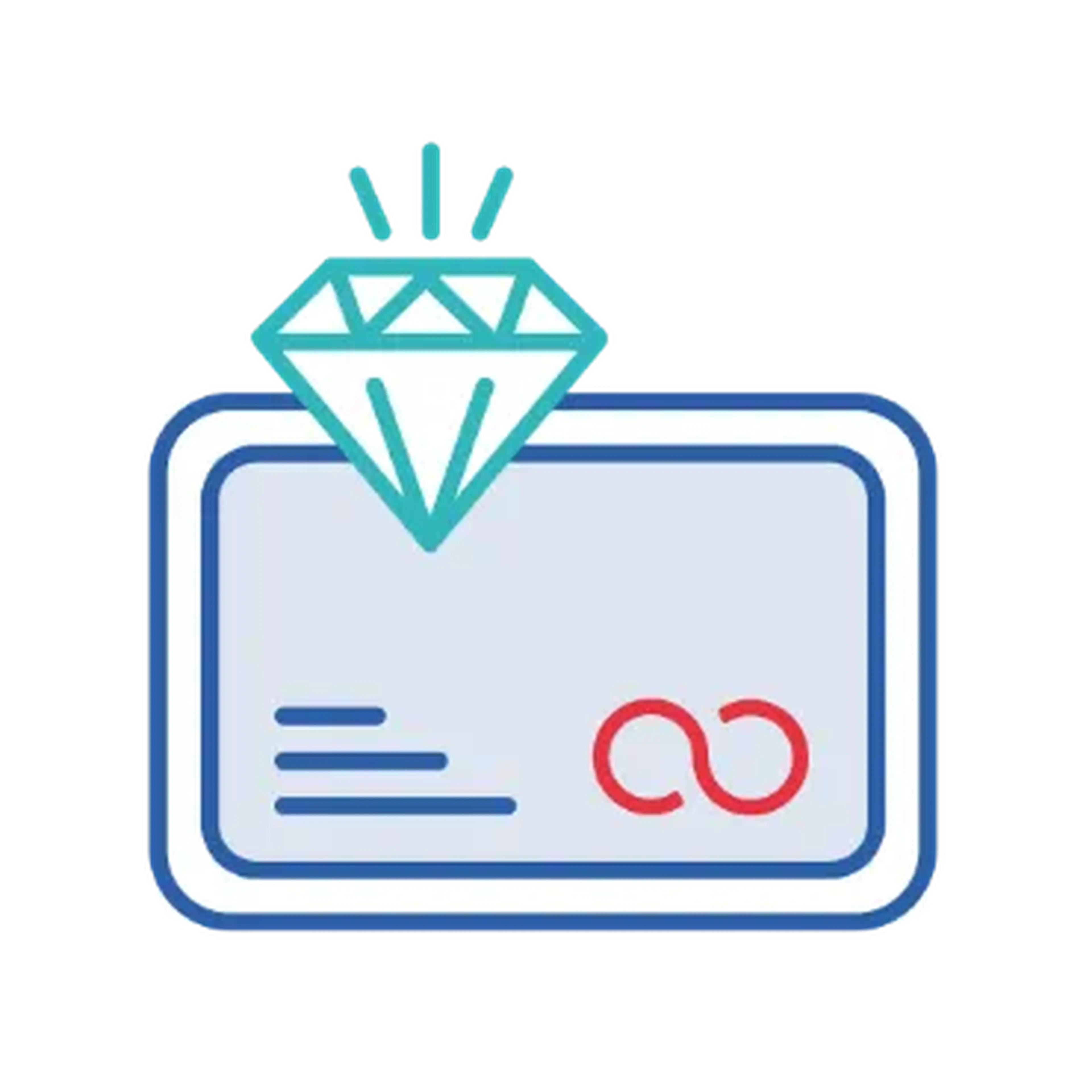 Illustration of a credit card with a diamond above it and an infinity symbol, indicating luxury and unlimited spending.