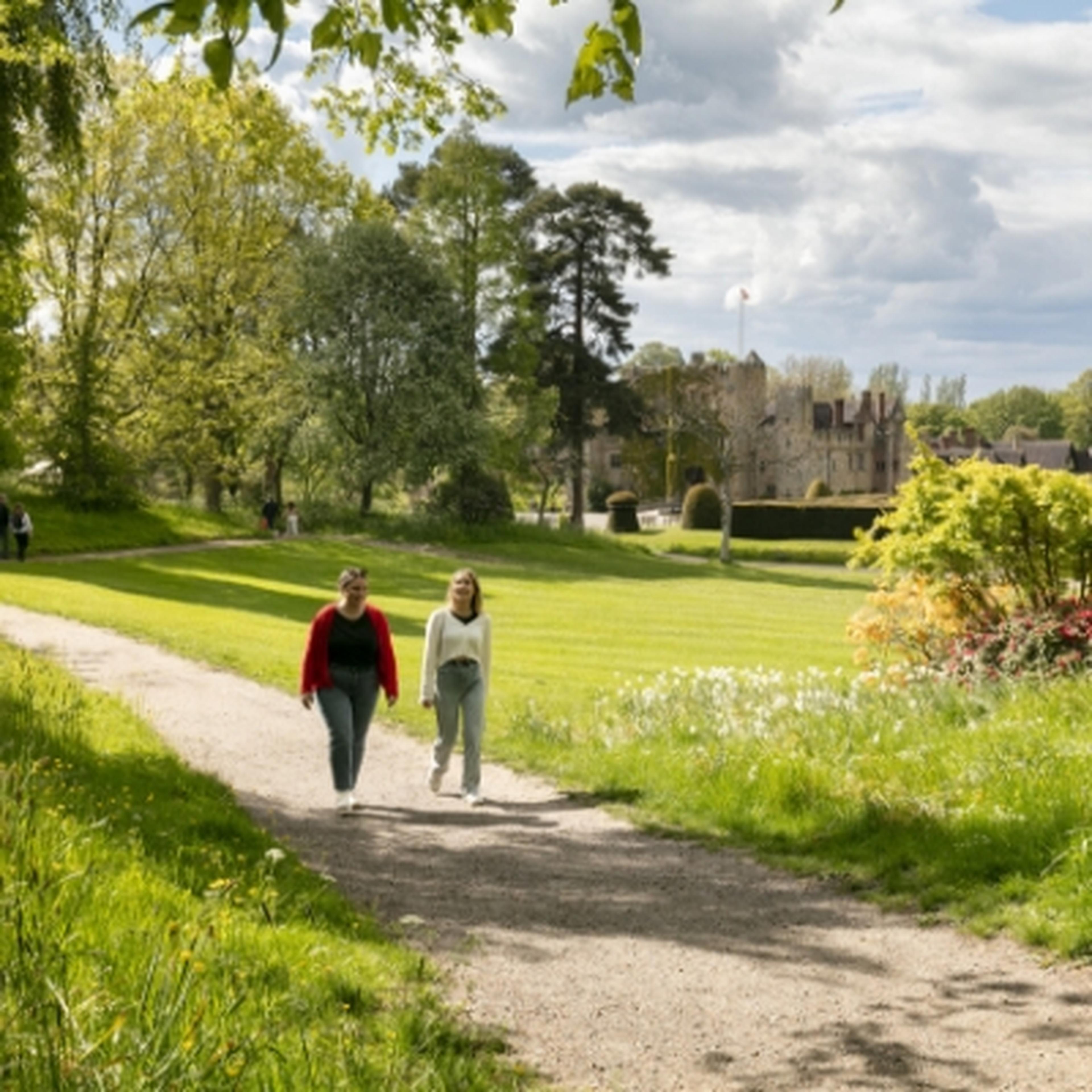 Couple walking at Hever Castle and Gardens