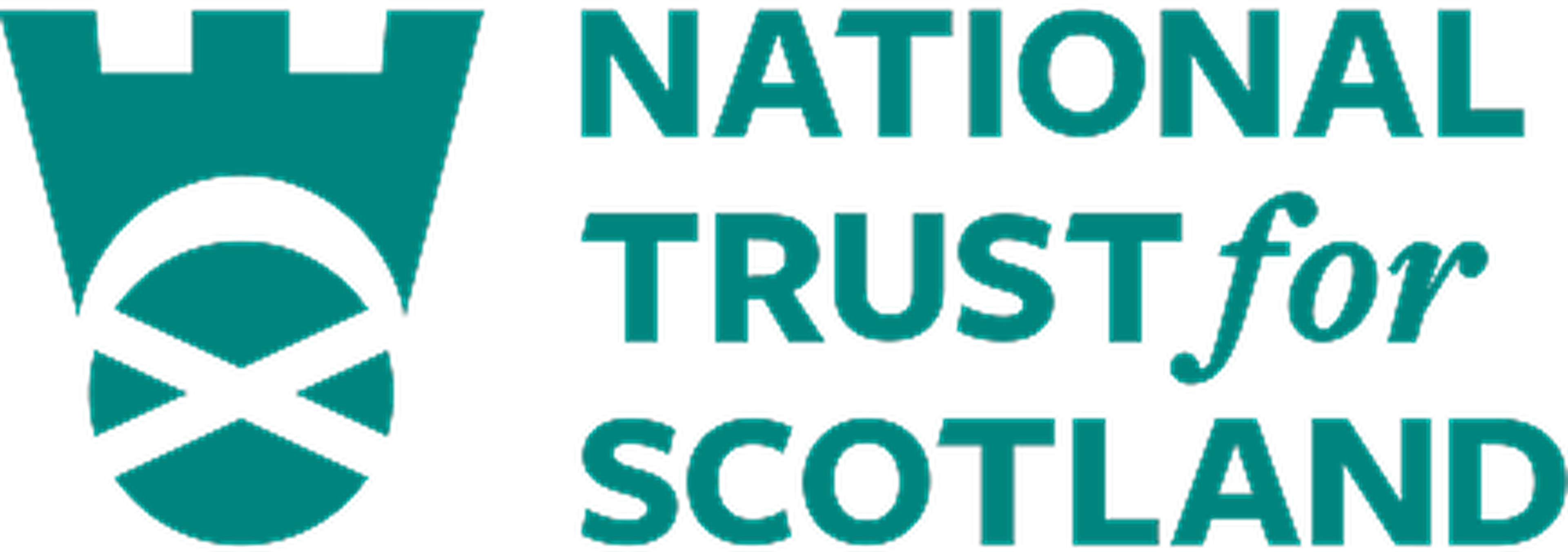 Logo of the National Trust for Scotland featuring a stylized castle turret and the Scottish flag motif in teal.
