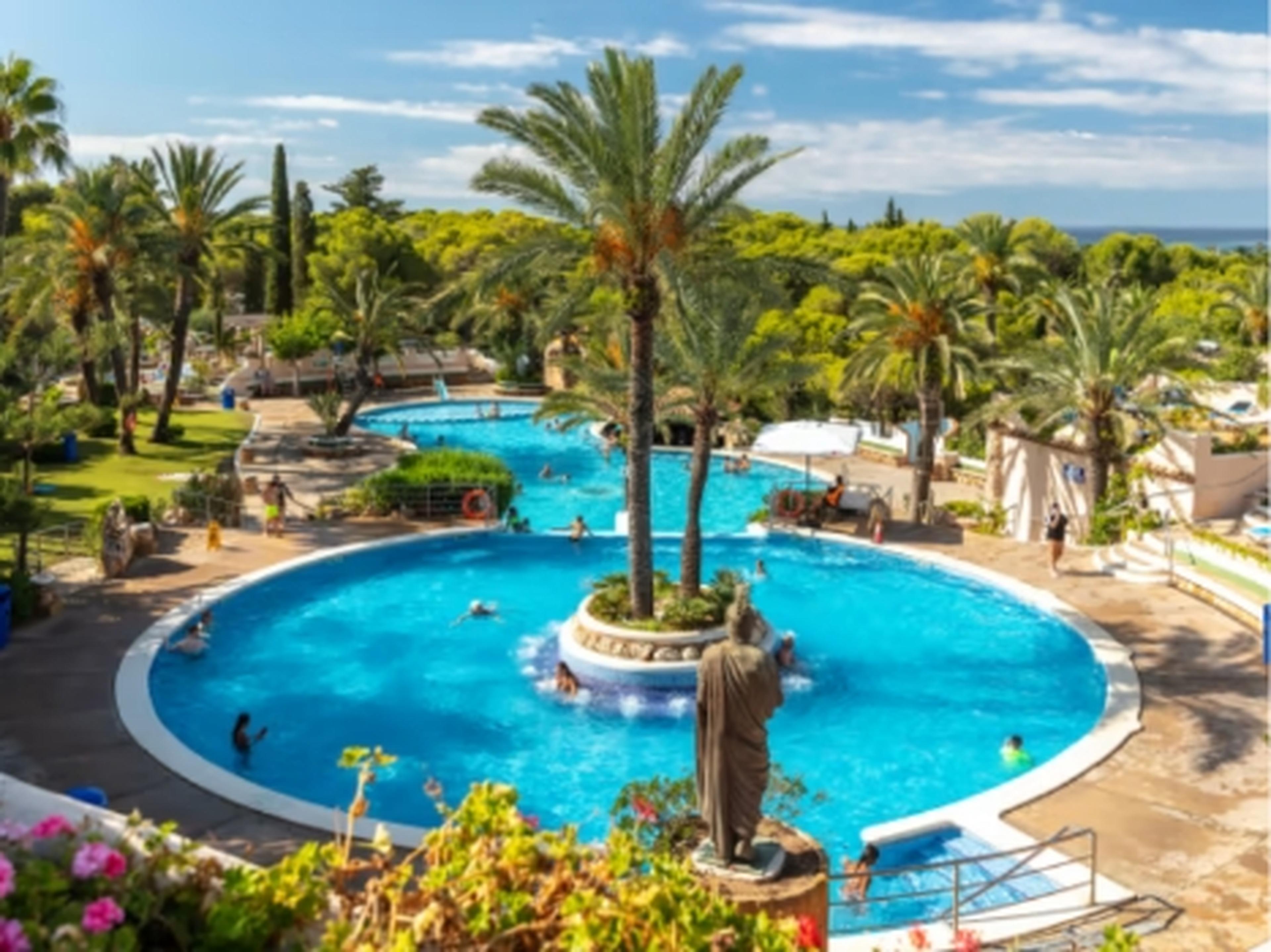 Tropical palms in a pool