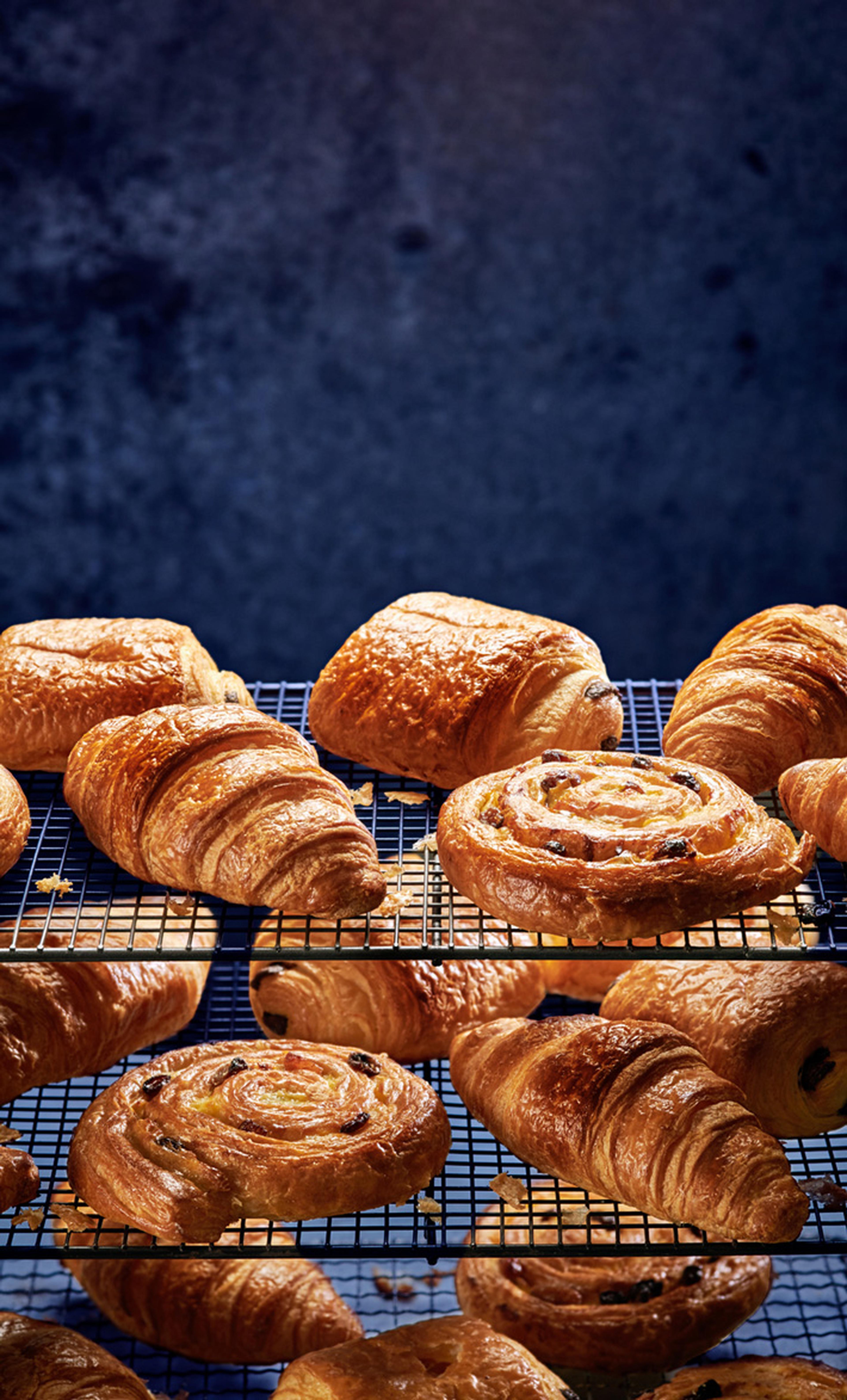 A rack of fresh pastries.