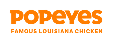 This image shows the Popeyes Louisiana Kitchen logo, featuring bold orange lettering with the tagline "Famous Louisiana Chicken" beneath it. The fast-food chain is known for its signature fried chicken and has expanded its menu to include a variety of Louisiana-inspired dishes.