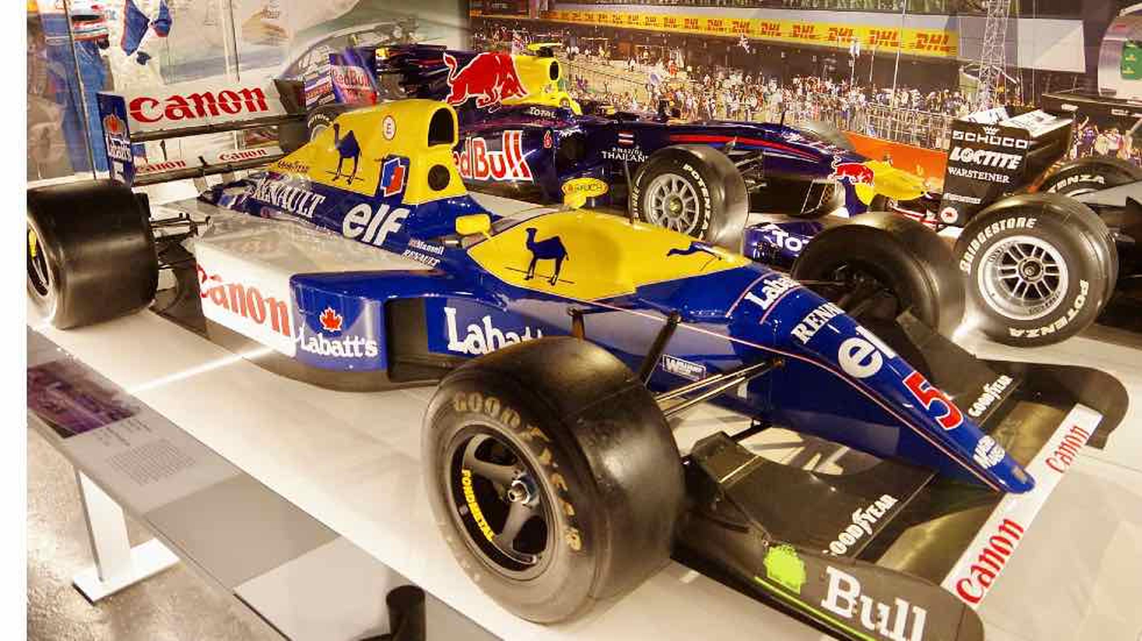 Two Formula 1 cars on display in the Silverstone Museum