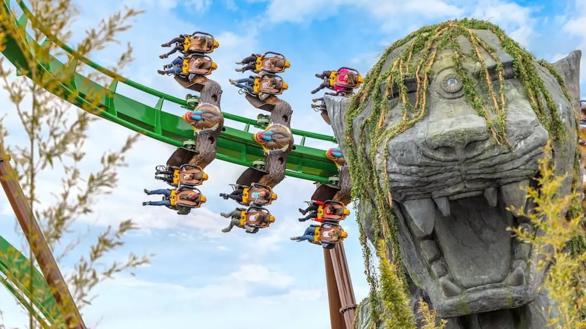 People riding the Mandrill Mayhem rollercoaster at Chessington World of Adventure's