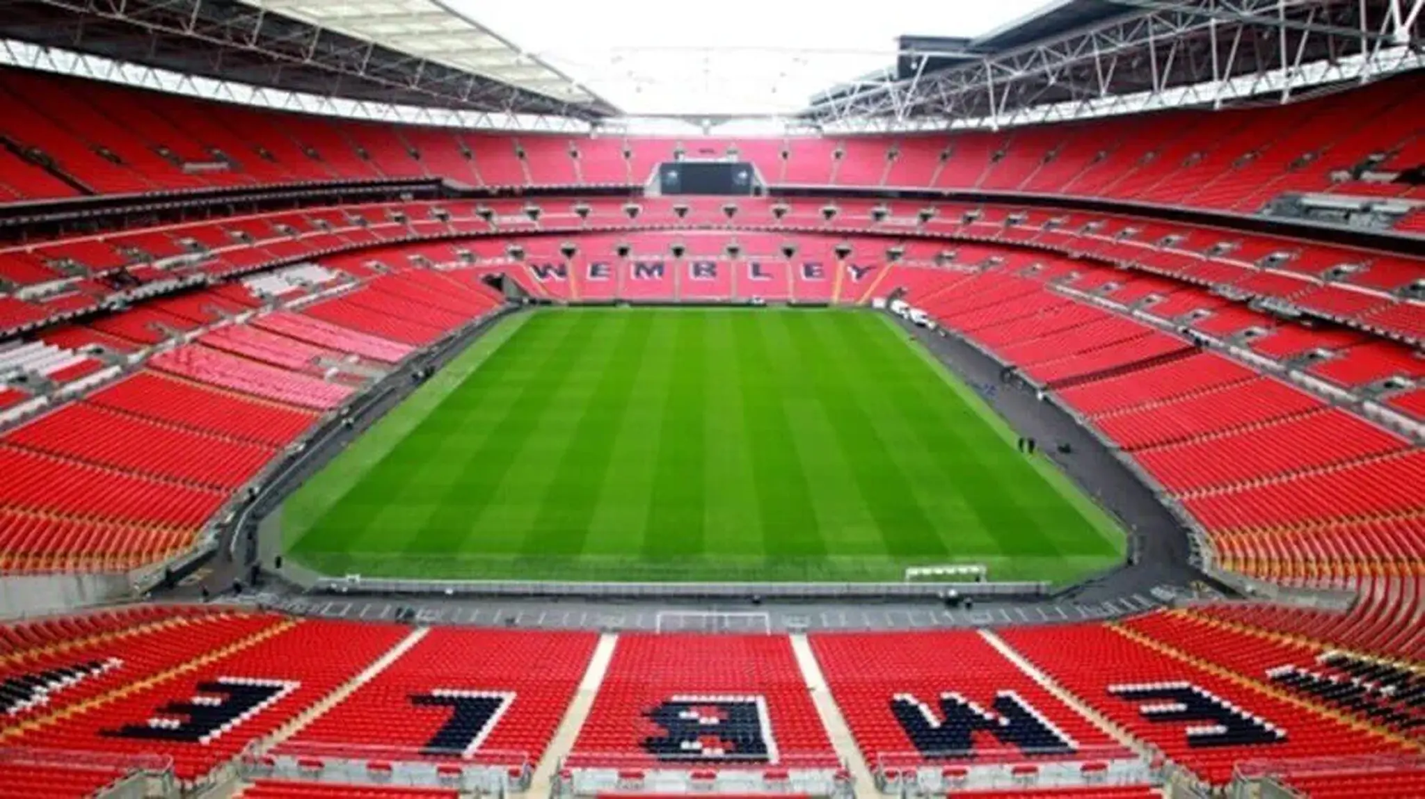 Wide view of an empty Wembley Stadium