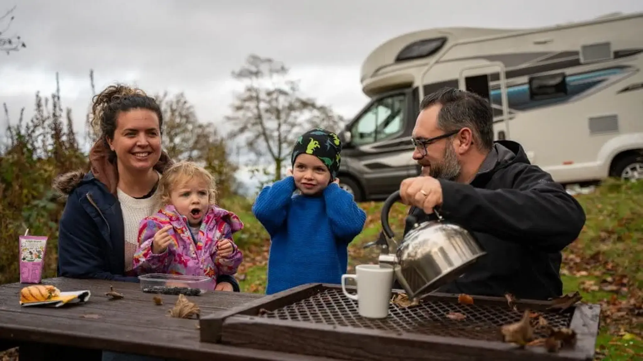 Family eating outdoors