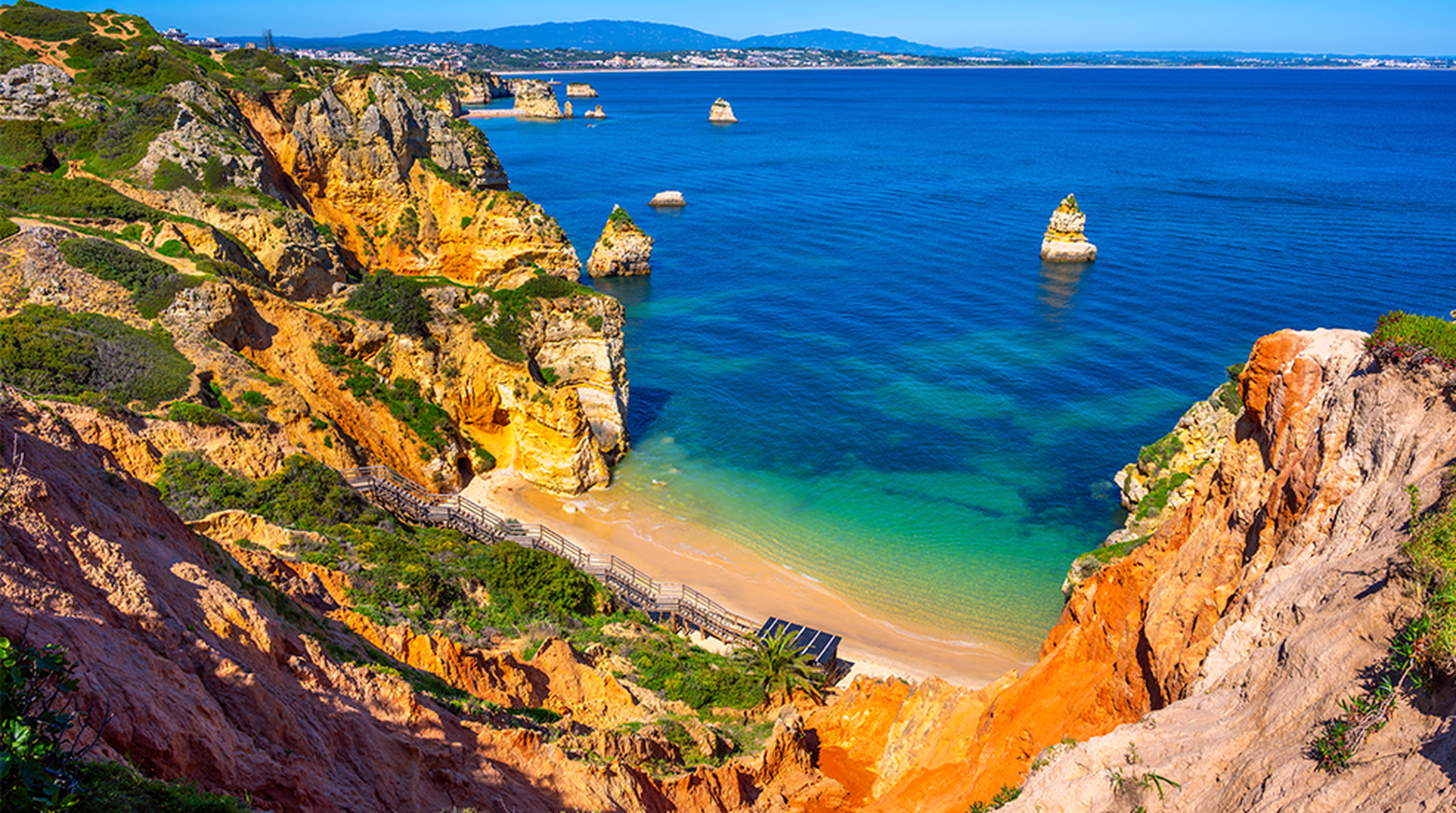 Stairs leading to Praia do Camilo Beach Lagos Algarve Portugal