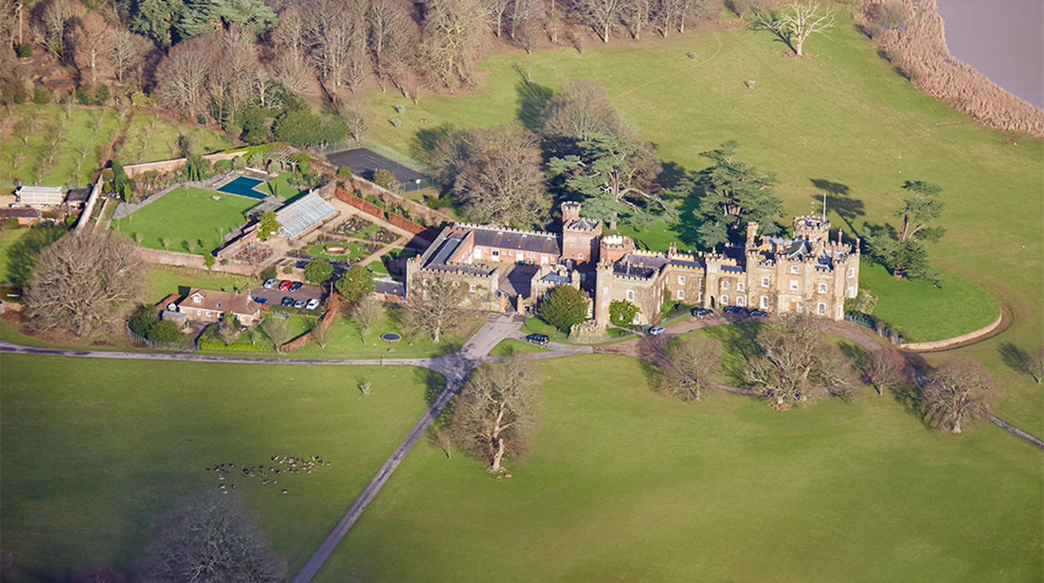 Aerial photography view north-east of Knepp Castle Estate, Horsham